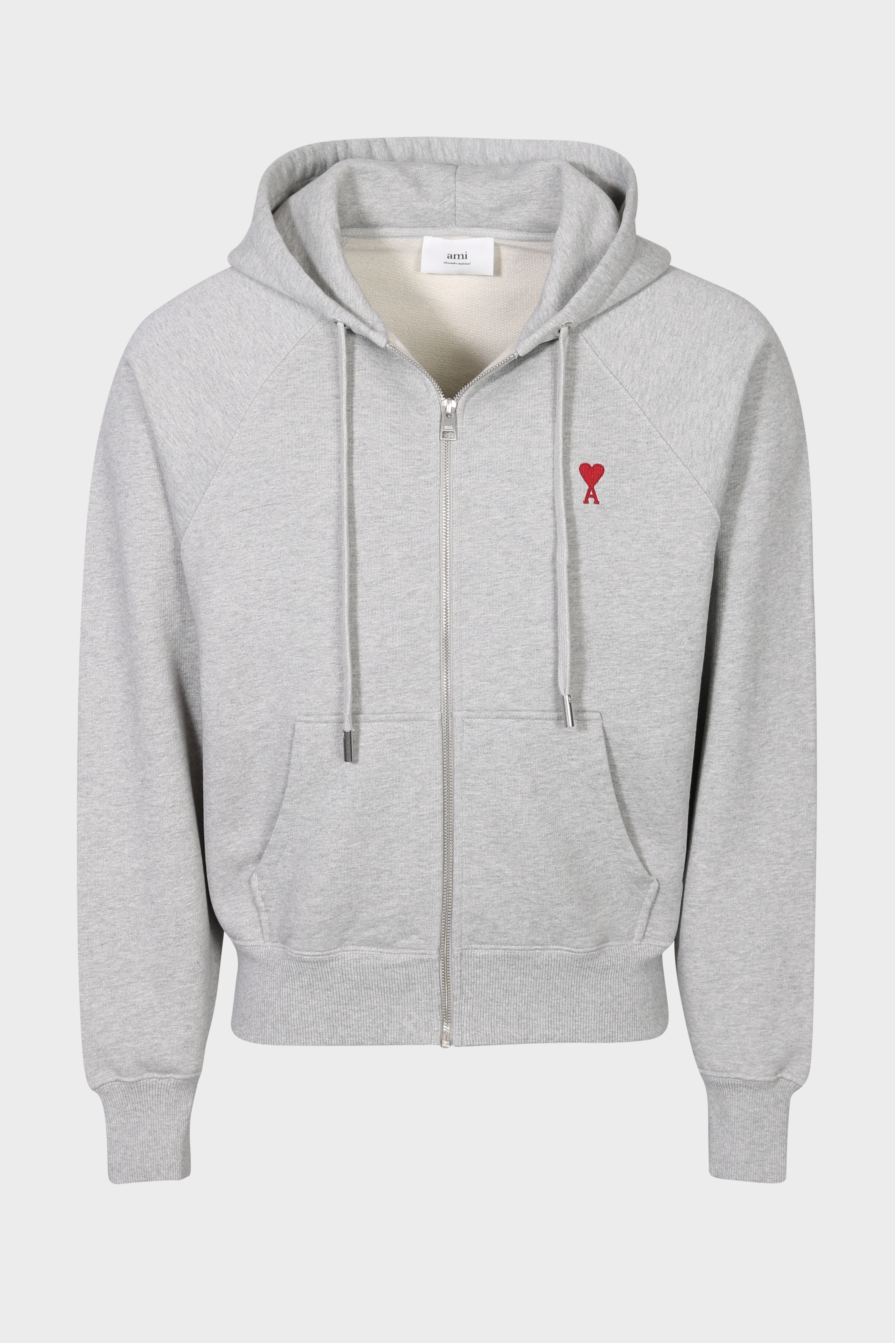 AMI PARIS de Coeur Zip Hoodie in Heather Ash Grey S