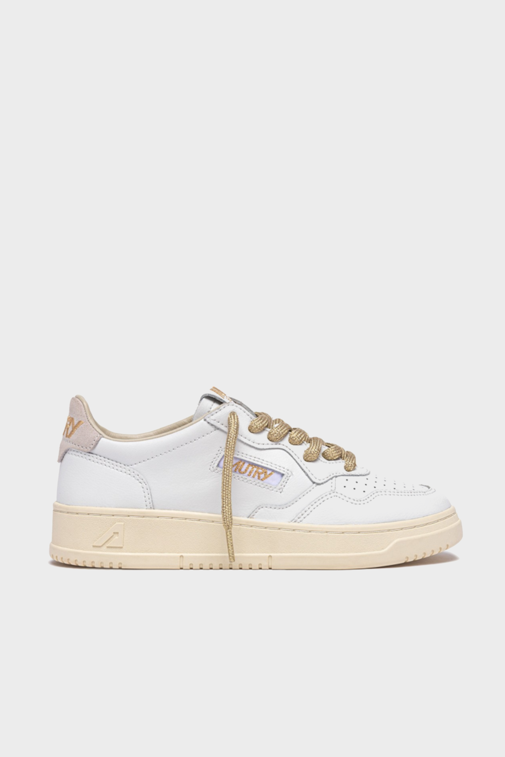 AUTRY ACTION SHOES Medalist Low Sneaker Lurex Laces in White/Gold