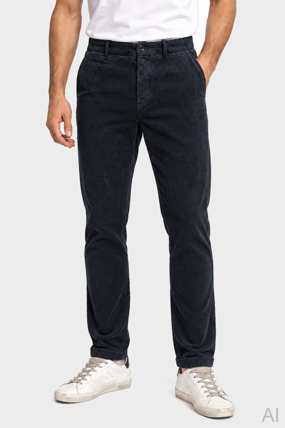 HANNES ROETHER Corduroy Pant in Blue Grey