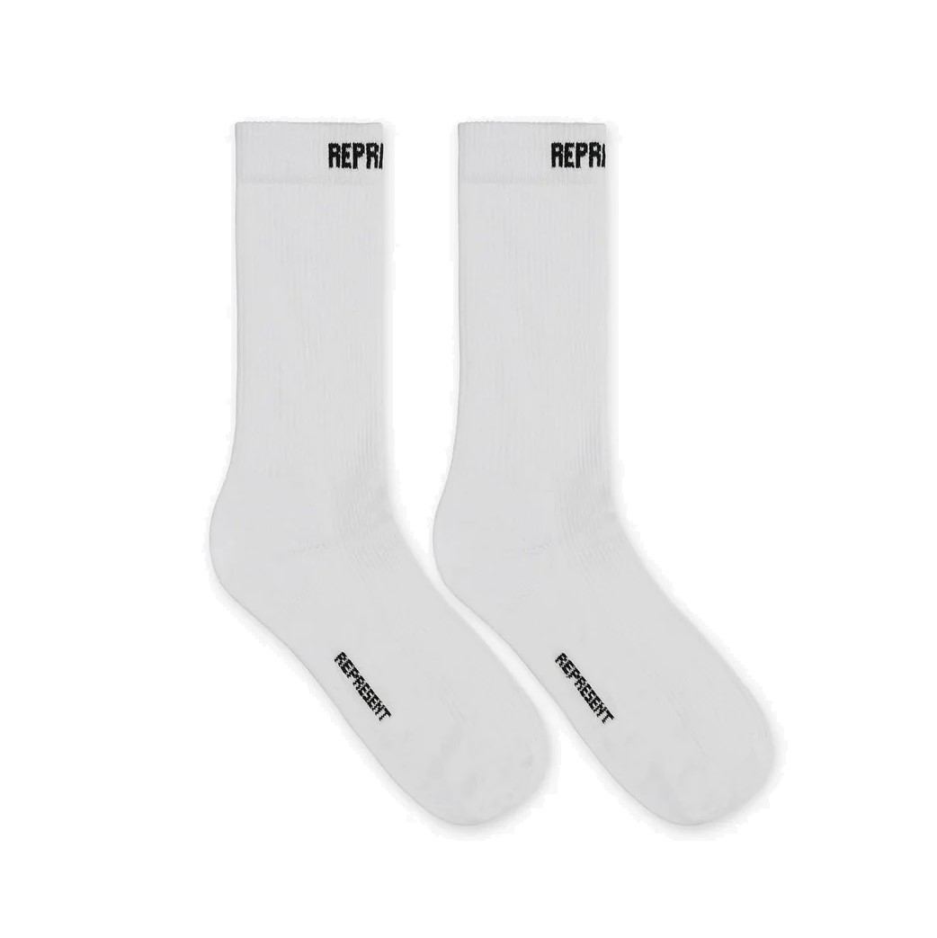 REPRESENT Logo Cuff Socks in White / Black One Size
