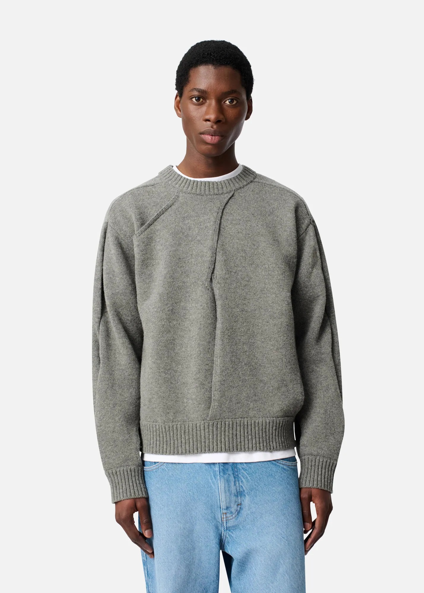 AXEL ARIGATO Stitch Panelled Knit Sweater in Grey Melange