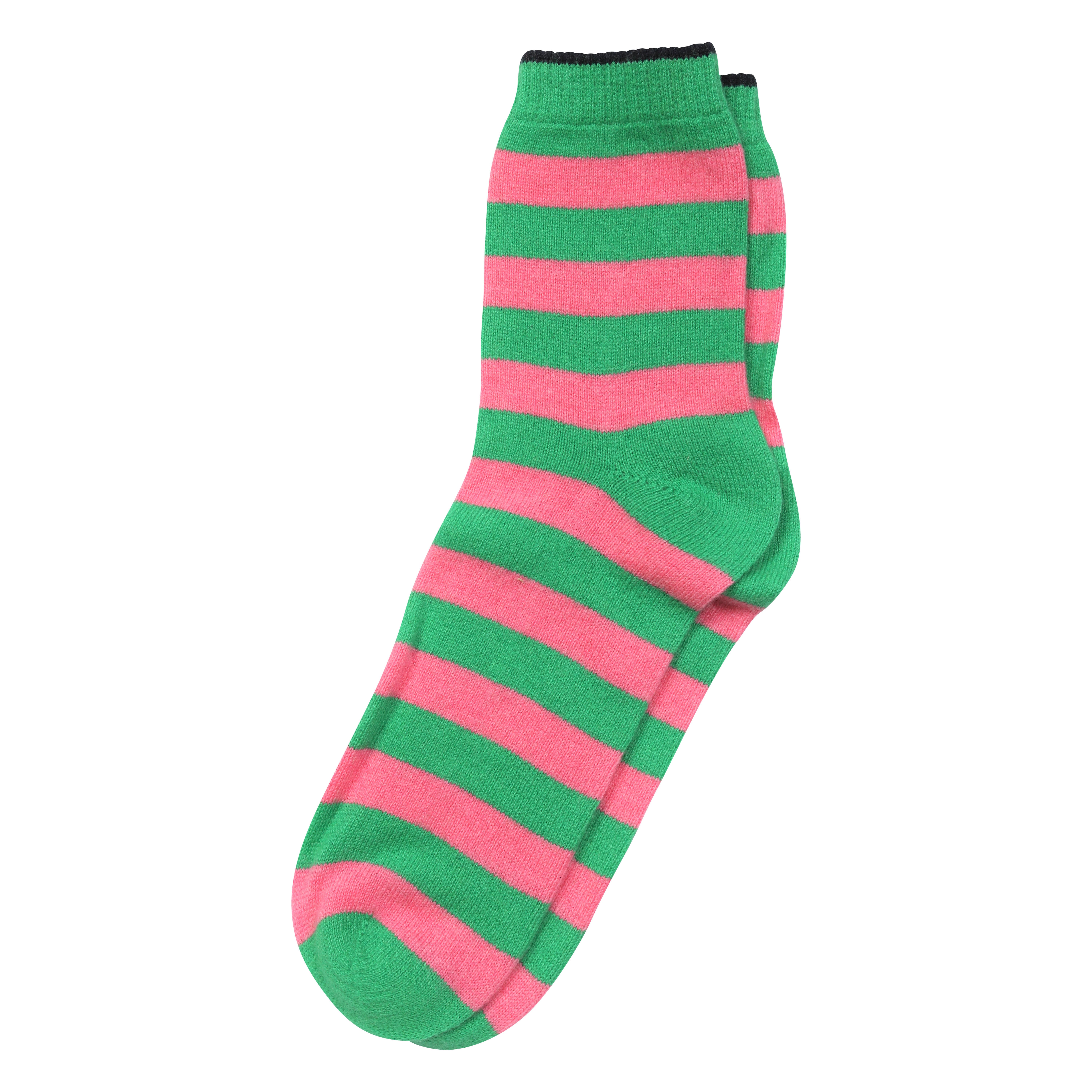 Jumper1234 Cashmere Stripe Socks in Bright Green / Candy Pink