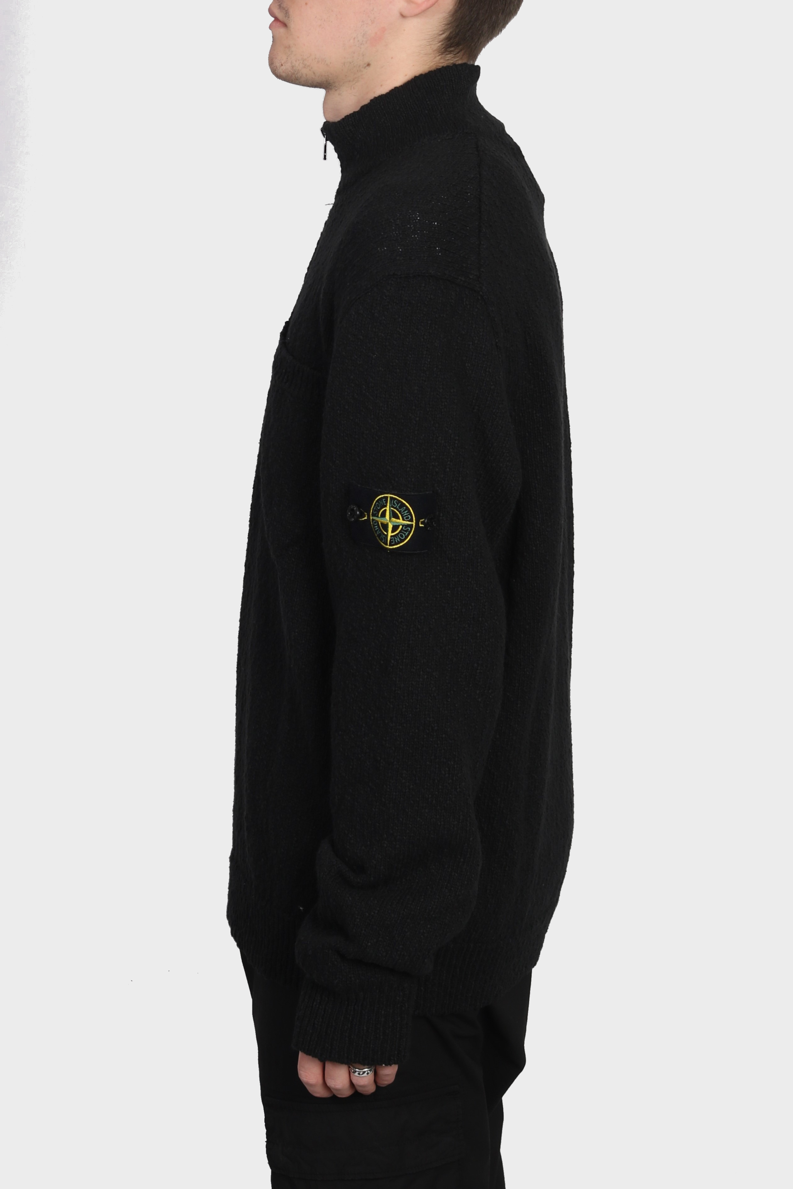 STONE ISLAND Summer Knit Half Zip Pullover in Black 3XL