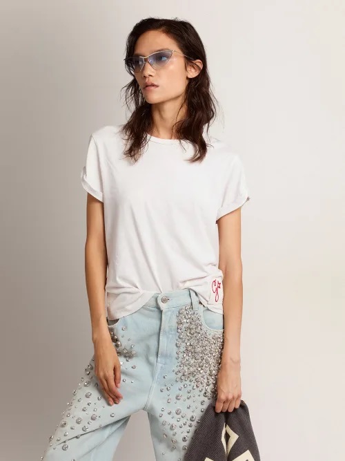 Golden Goose Slim T-Shirt Distressed in White S