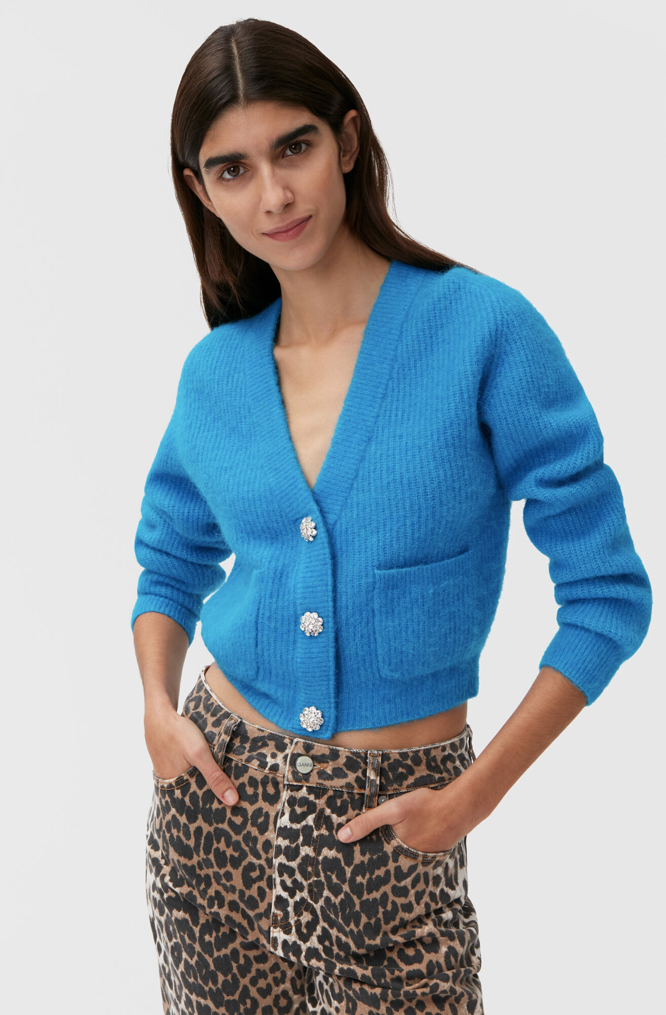 Ganni Soft Knit Cardigan Solid in Cloisonne