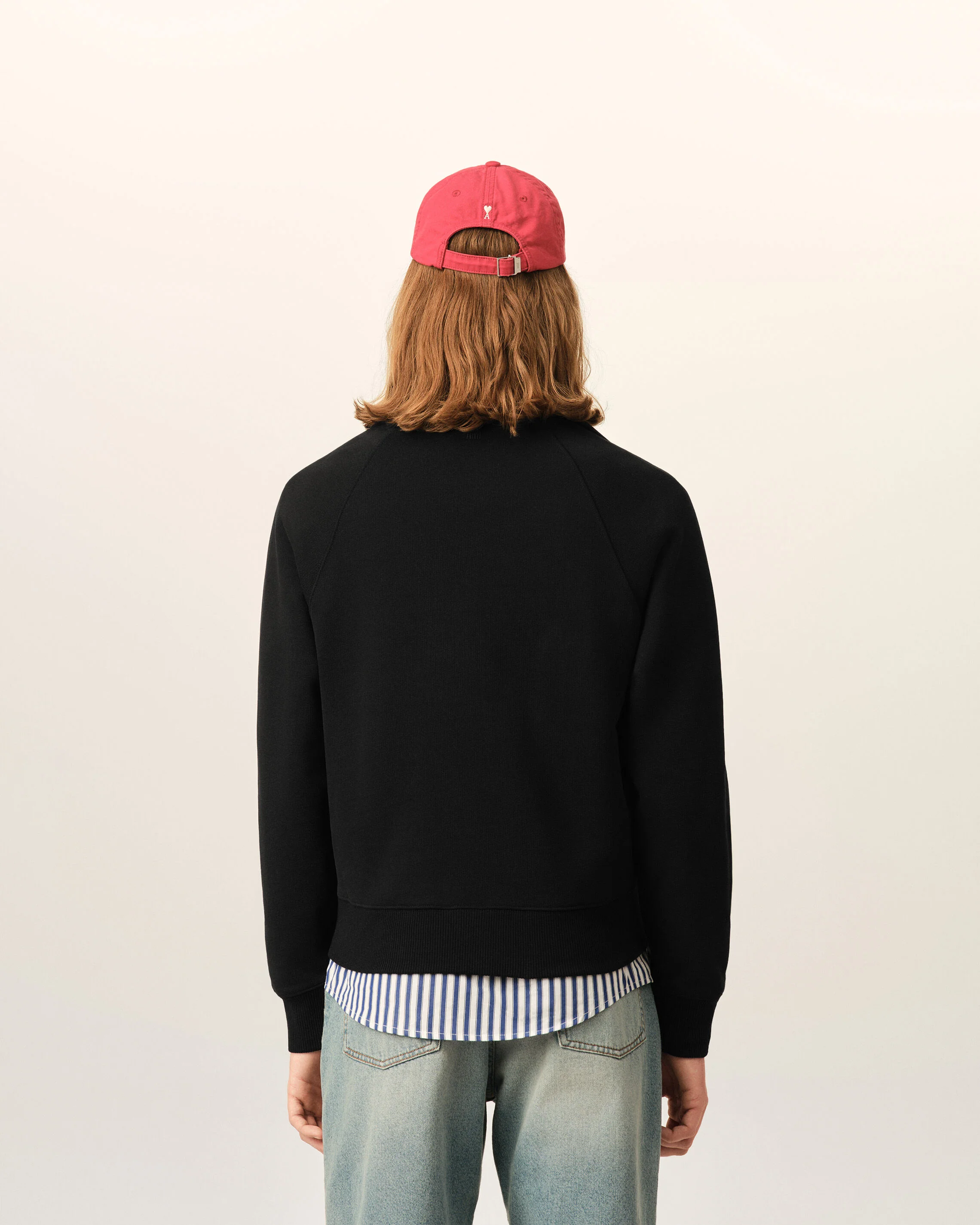 AMI PARIS de Coeur Embossed Half Zip Sweater in Black