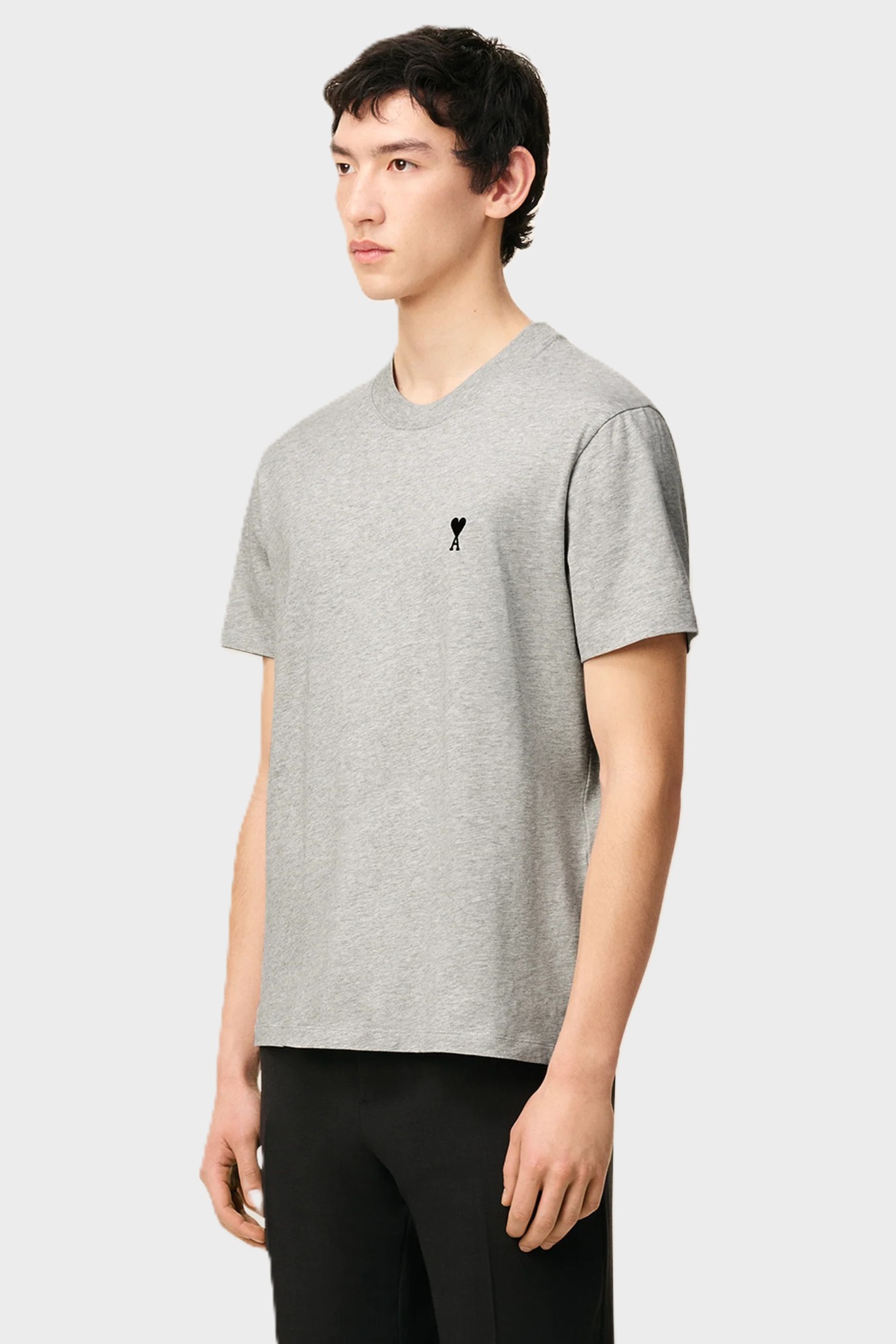 AMI PARIS de Coeur Logo T-Shirt in Heather Ash Grey/Black