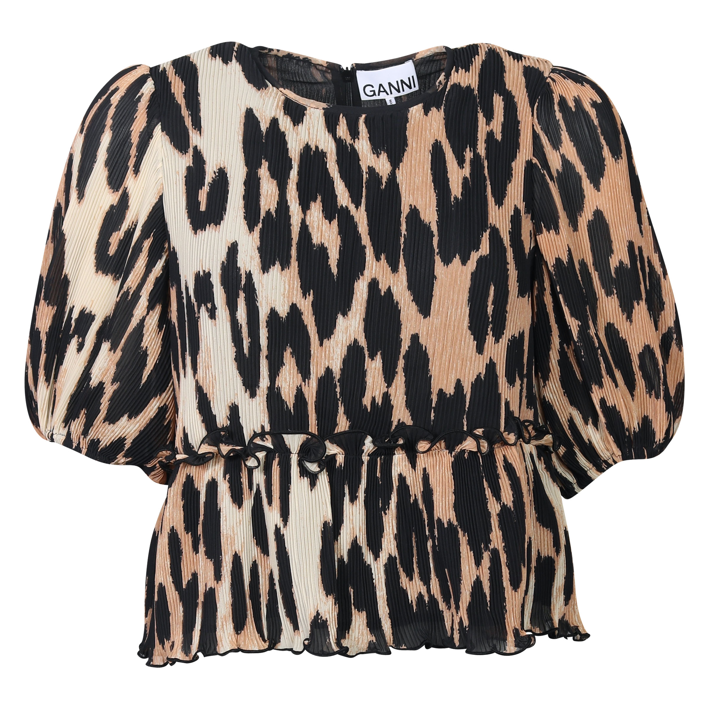 Ganni Recycled  Pleated Georgette Blouse Maxi Leopard