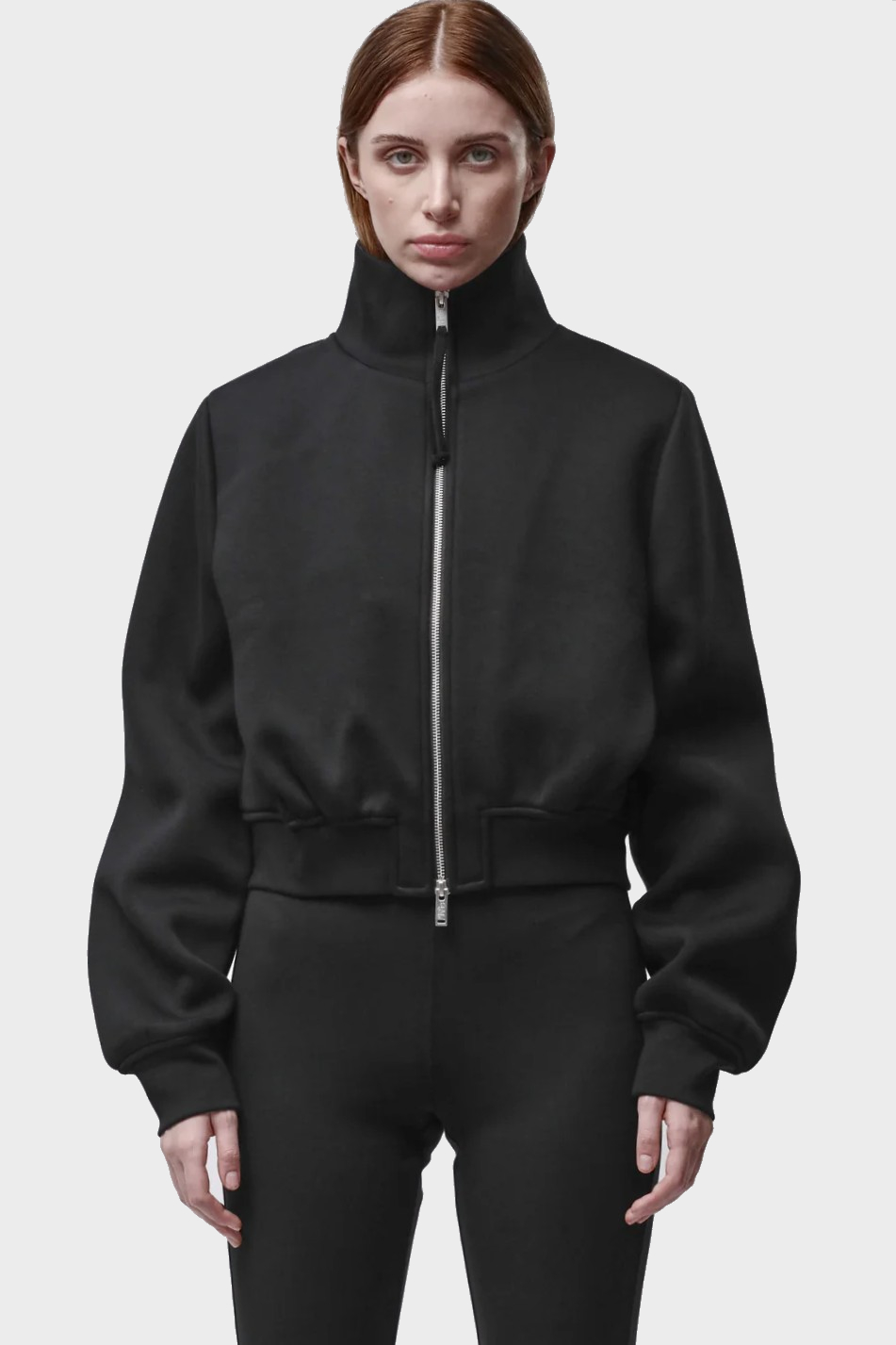THOM KROM Neoprene Short Zip Hoodie in Black