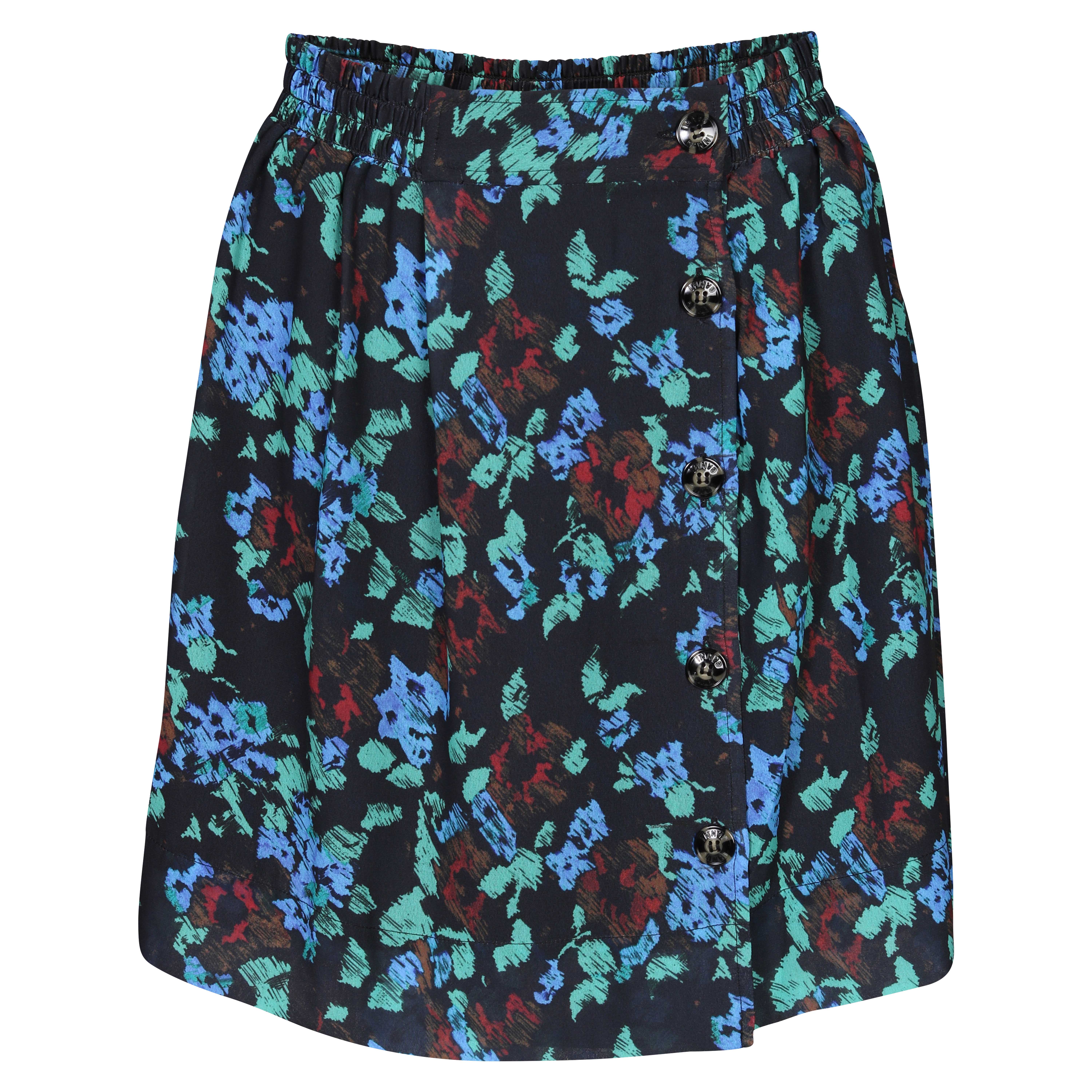 Ganni Printed Light Crepe Smock Mini Skirt in Meadow Azur Blue 34