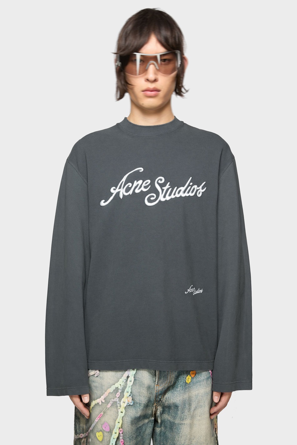 ACNE STUDIOS Pique Logo Longsleeve in Faded Grey ACNE STUDIOS Pique Logo Longsleeve in Faded Grey