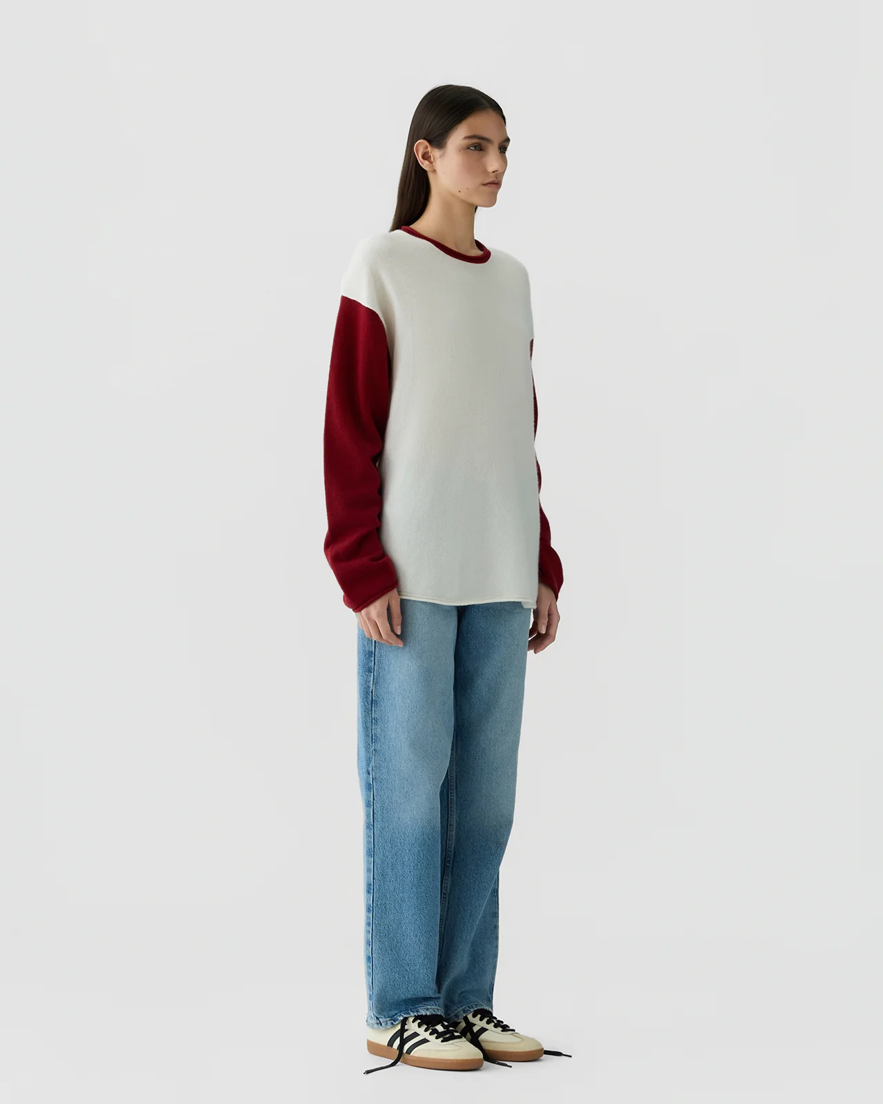 GUEST IN RESIDENCE Baseball Oversize Cashmere Sweater in Cream/Carmine