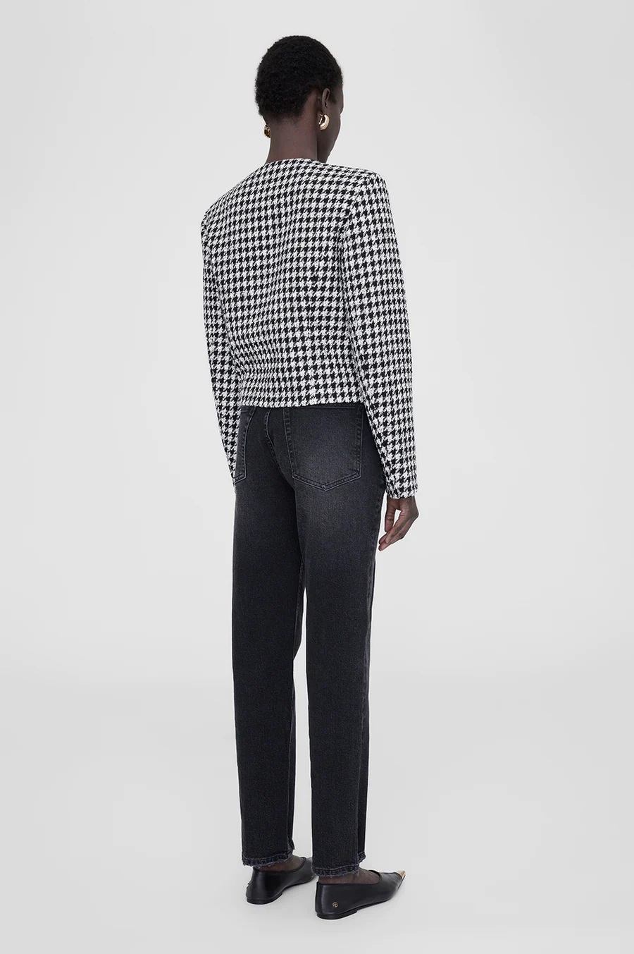 ANINE BING Cara Jacket in Cream/Black Houndstooth S