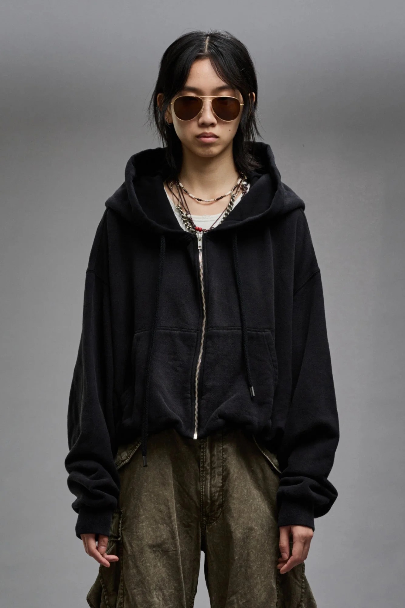 R13 Balloon Zip Hoddie in Washed Black XS