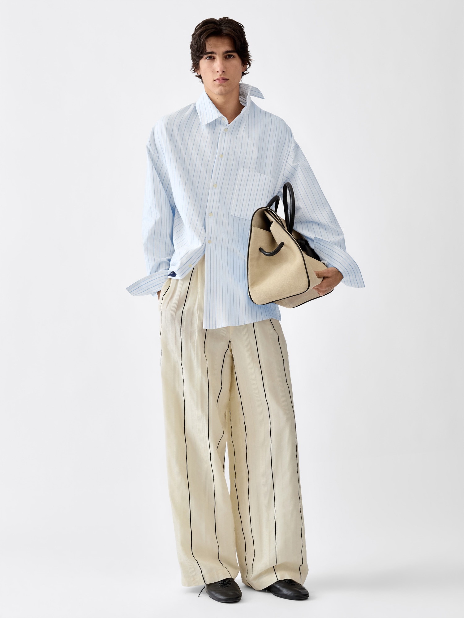 JACQUEMUS Cuadro Stripe Shirt in White/Blue
