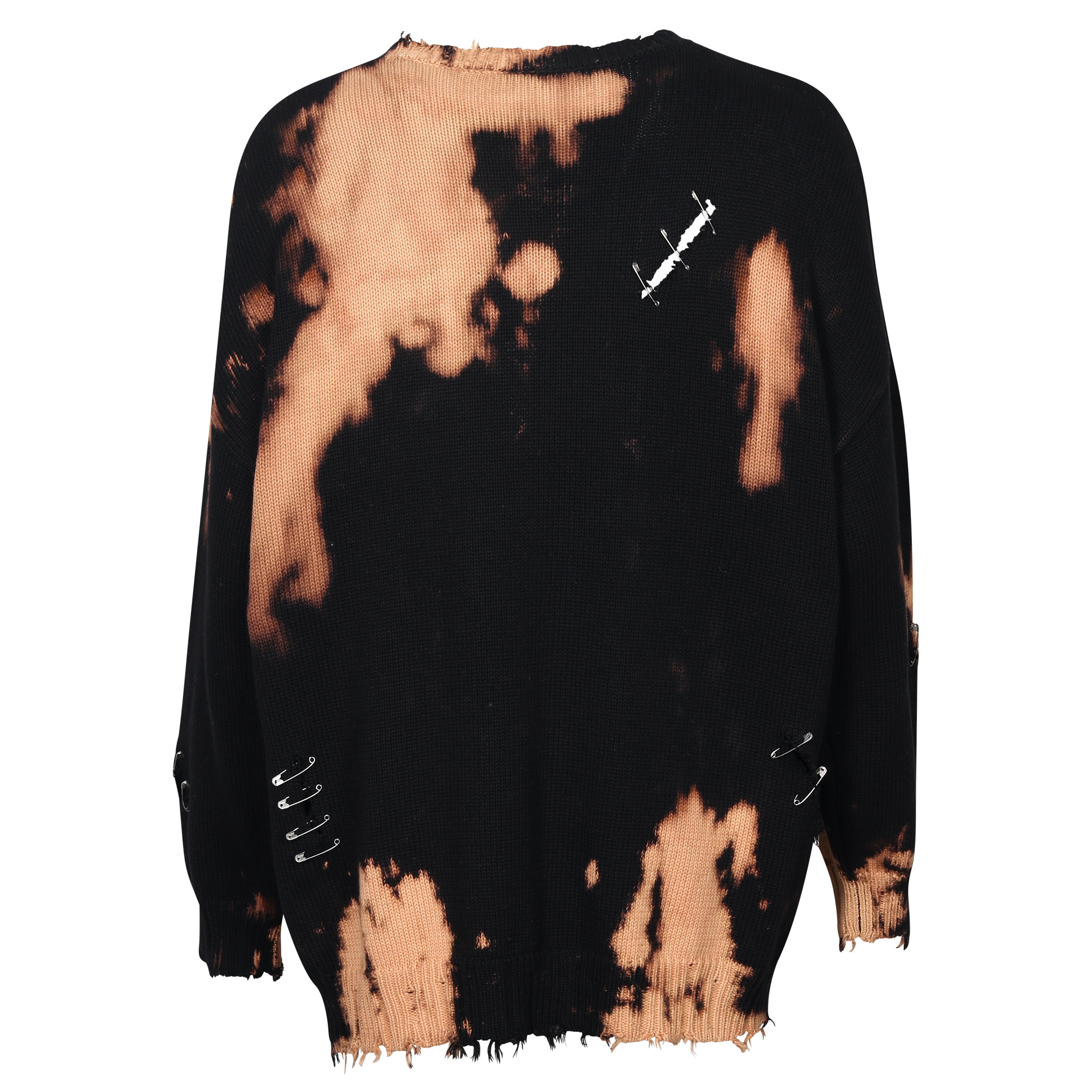 R13 Distressed Crew Neck Sweater Black/Camel