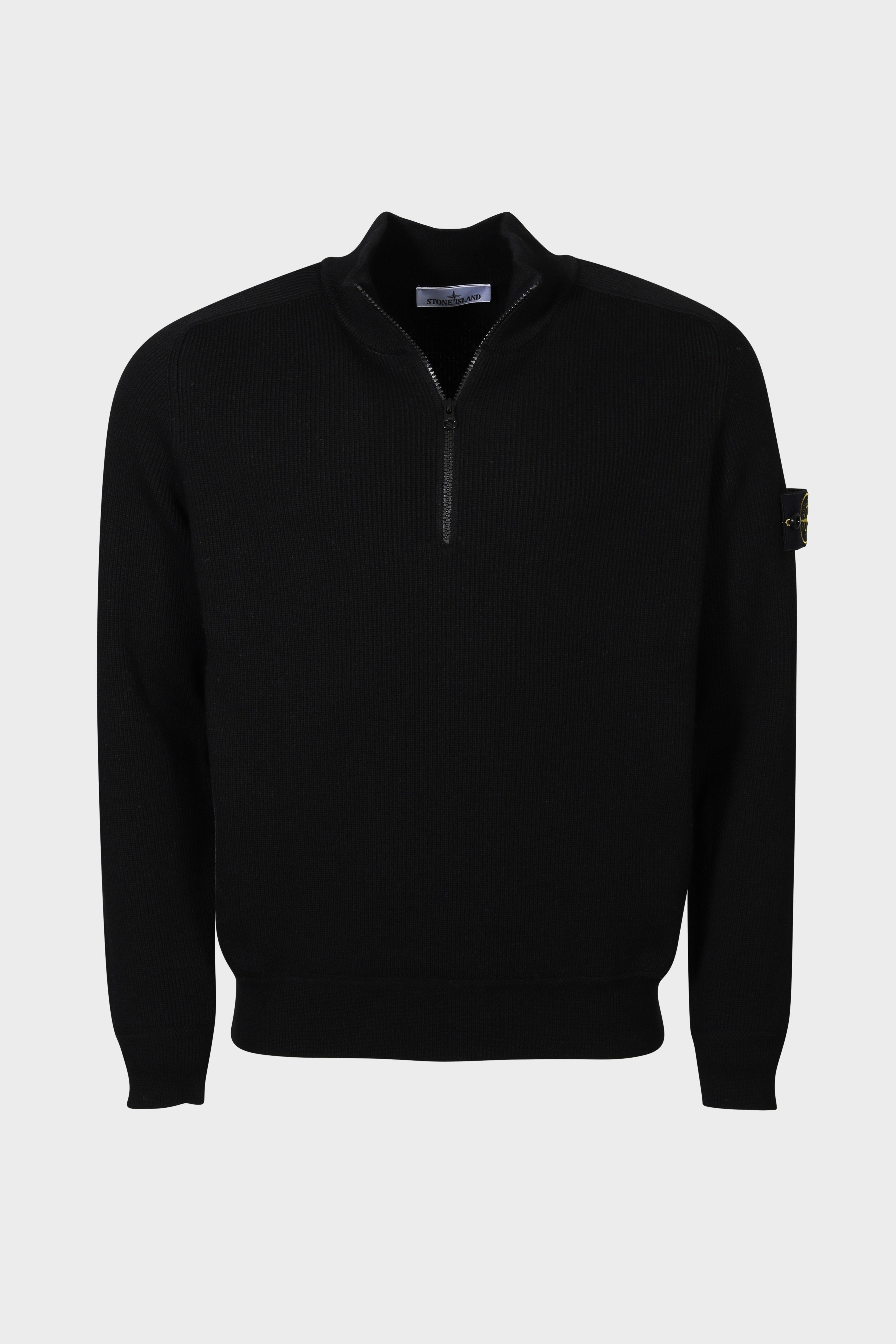 STONE ISLAND Cotton Knit Half Zip Pullover in Black