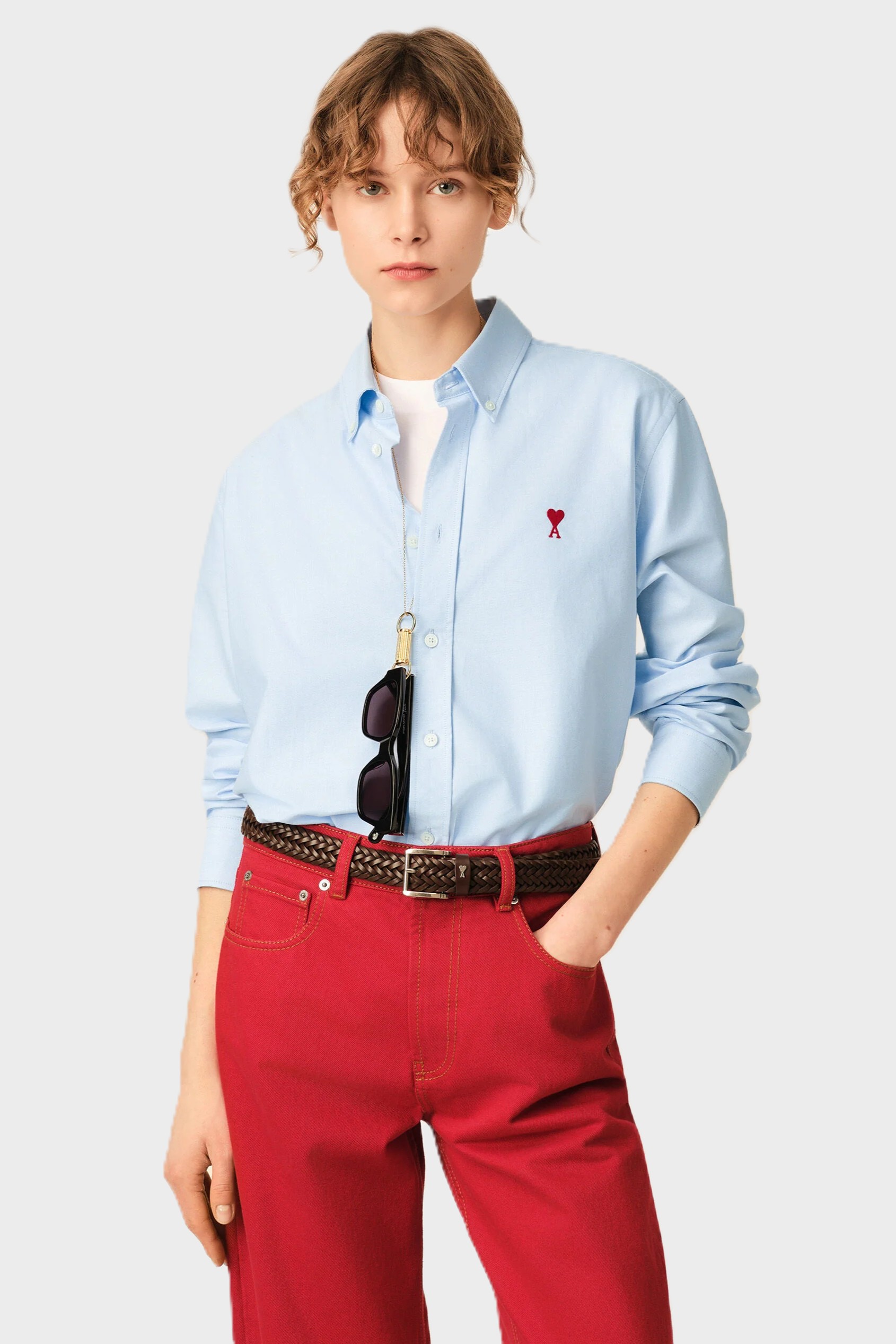 AMI PARIS de Coeur Classic Fit Oxford Shirt in Sky Blue
