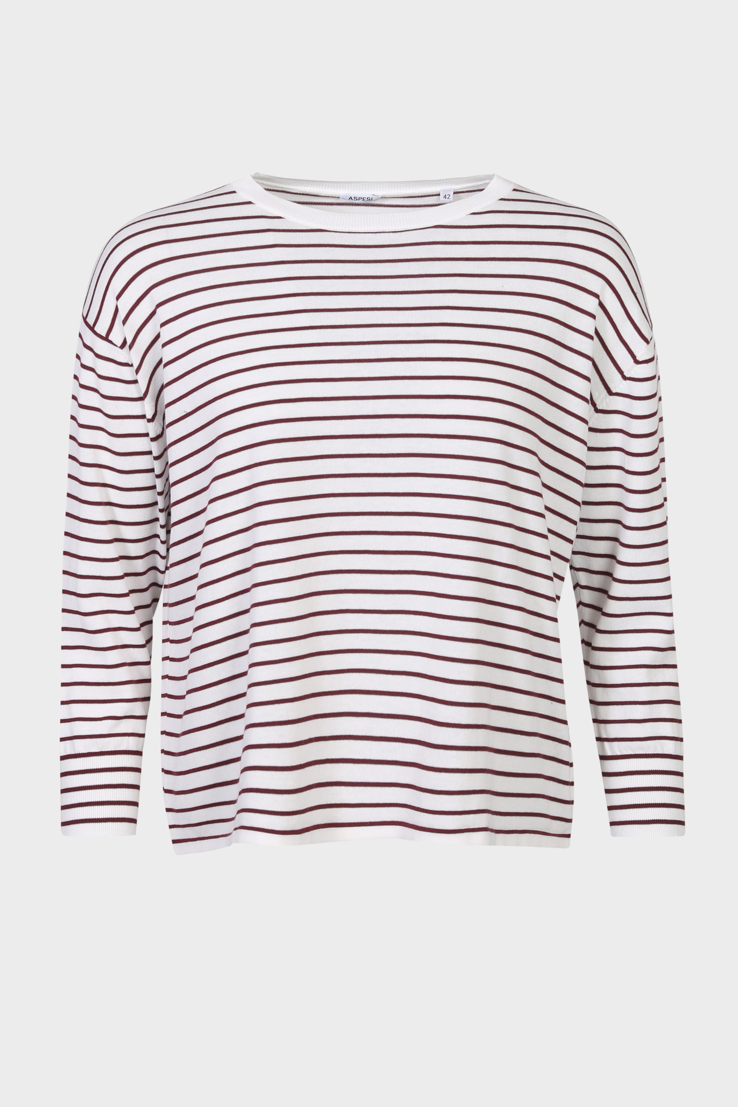 ASPESI Striped Cotton Sweater White/Bordeaux