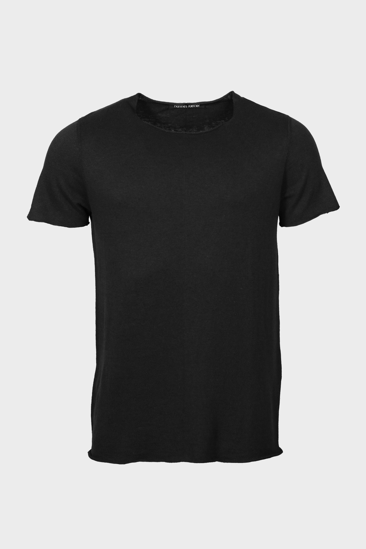 HANNES ROETHER Cotton/Linen Knit T-Shirt in Black