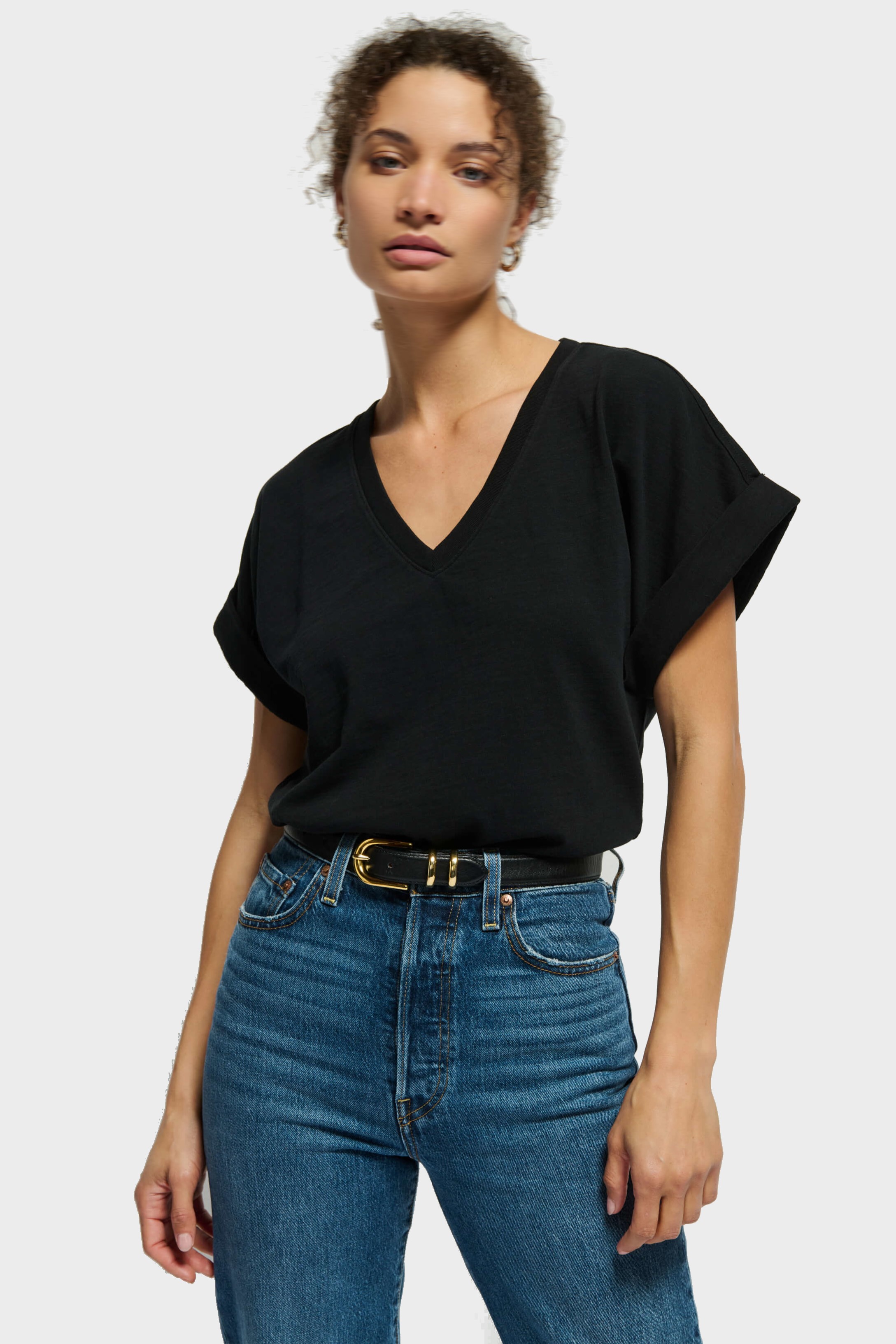 NATION LTD Stevie Cuffed T-Shirt in Jet Black XL
