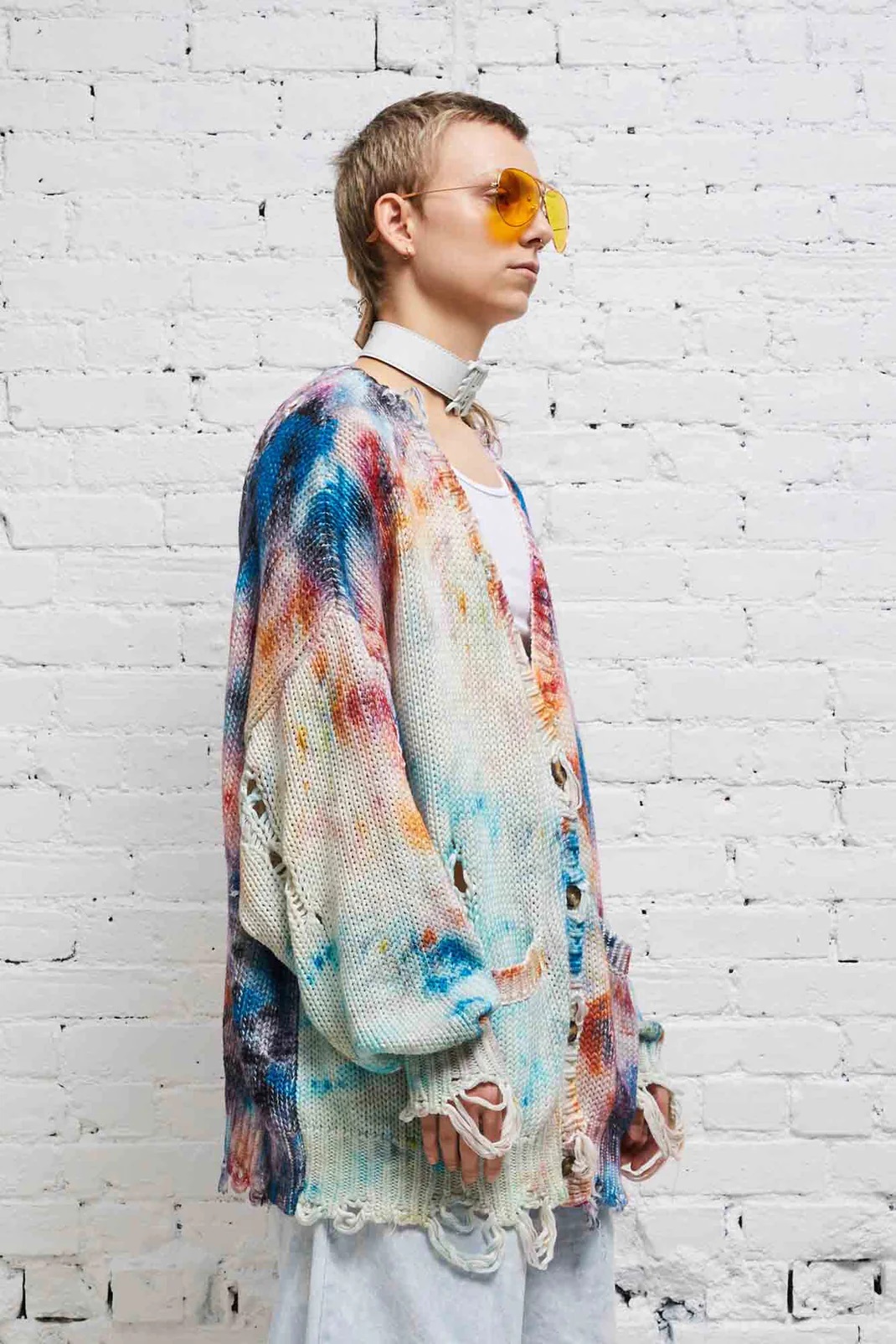 R13 Printed Tie-Dye Cotton Knit Cardigan in Multicolor