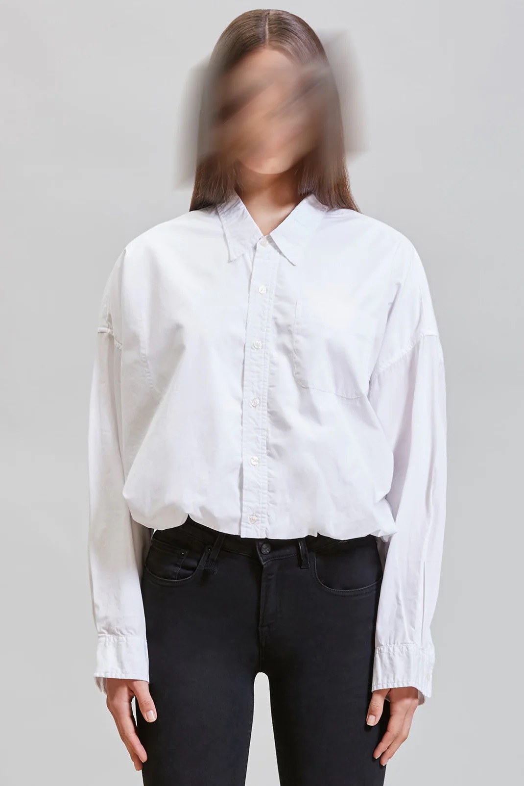 R13 Cropped Gathered Hem Shirt in White