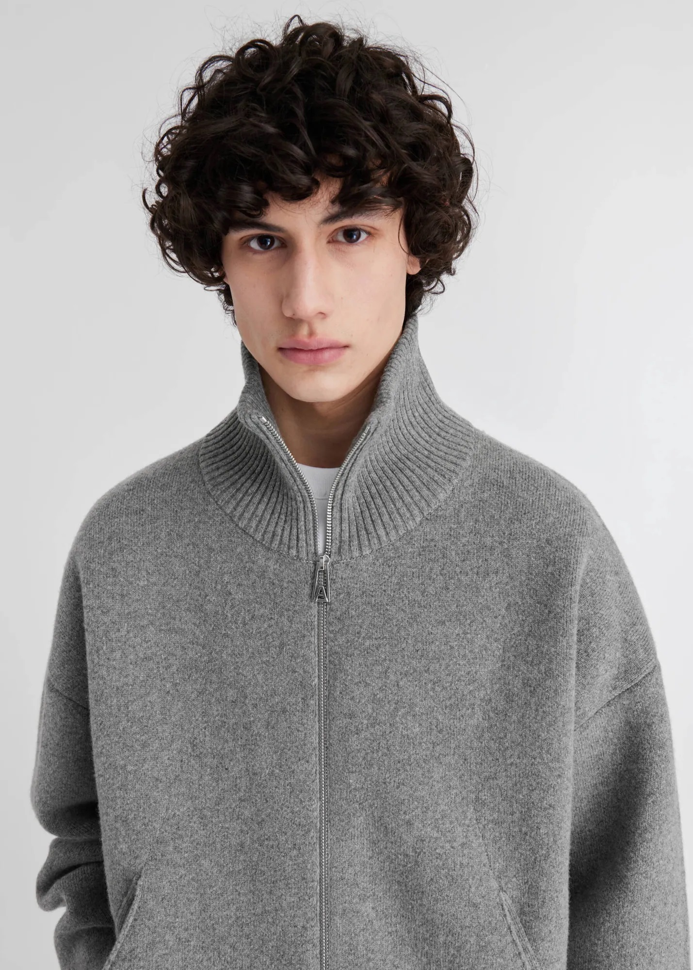 AXEL ARIGATO Heavy Knit Zip Jacket in Grey Melange