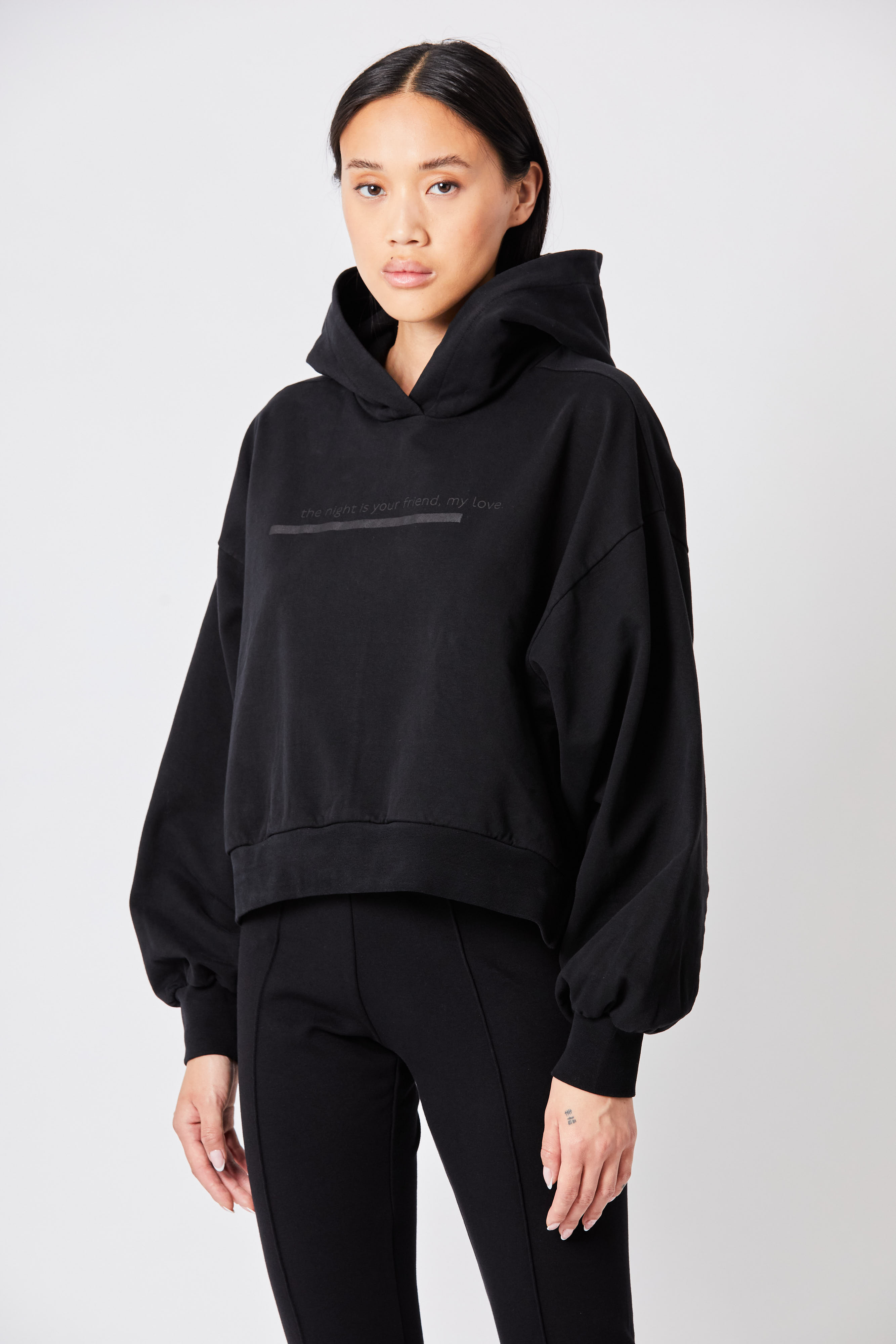 Thom Krom Cropped Sweat Hoodie in Black