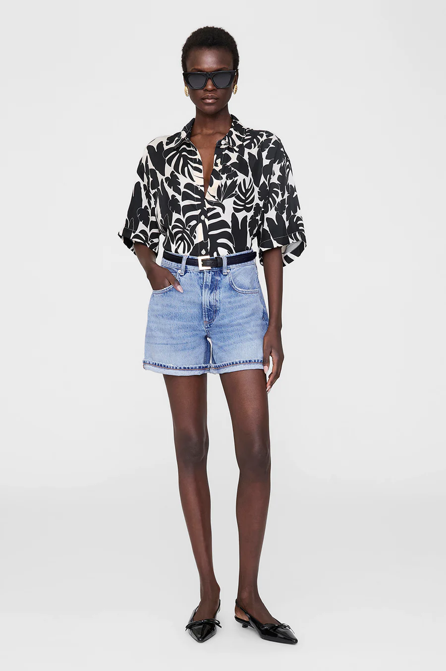 ANINE BING Tristan Shirt in Black Bird of Paradise