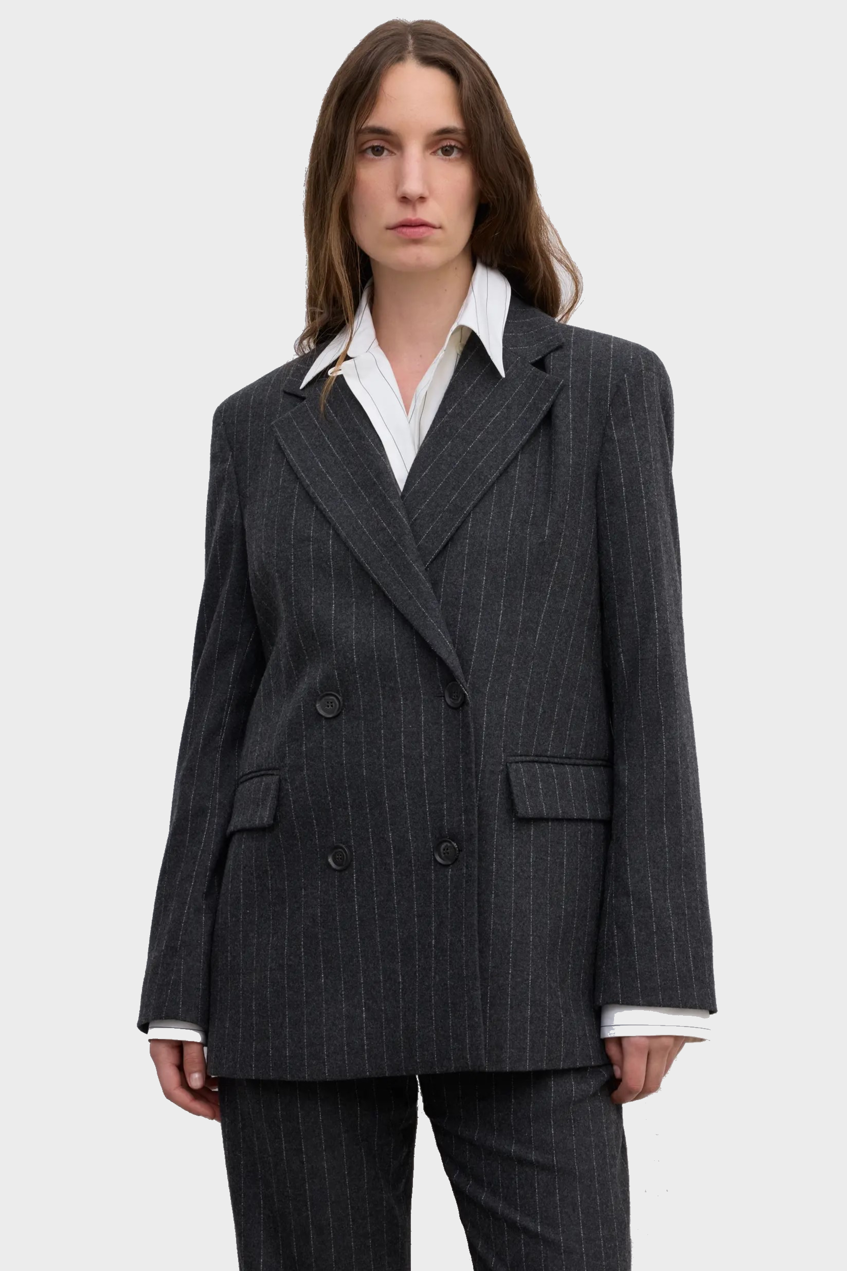 DAGMAR Classic Blazer in Grey Pinstripe