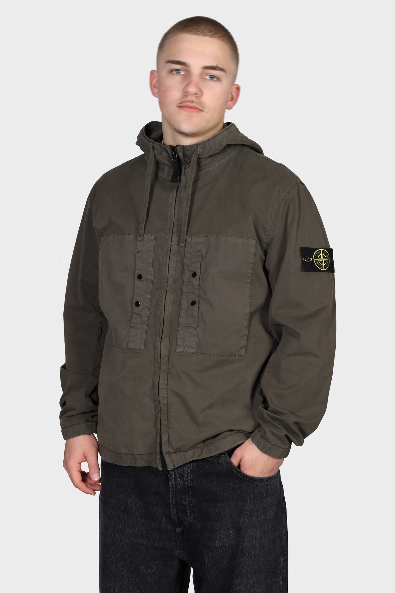 STONE ISLAND Supima Cotton Twill Jacket in Khaki STONE ISLAND Supima Cotton Twill Jacket in Khaki