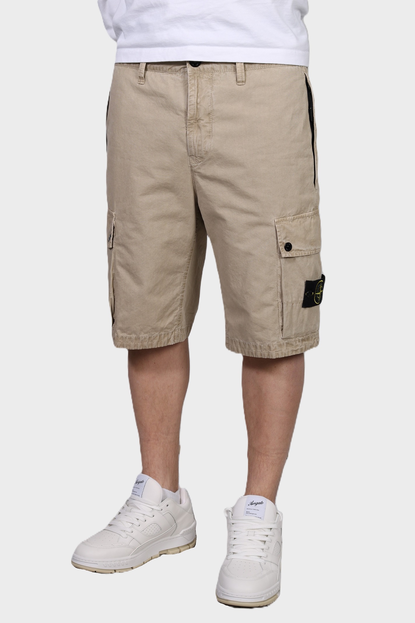 STONE ISLAND Slim Bermuda Shorts in Washed Beige 36