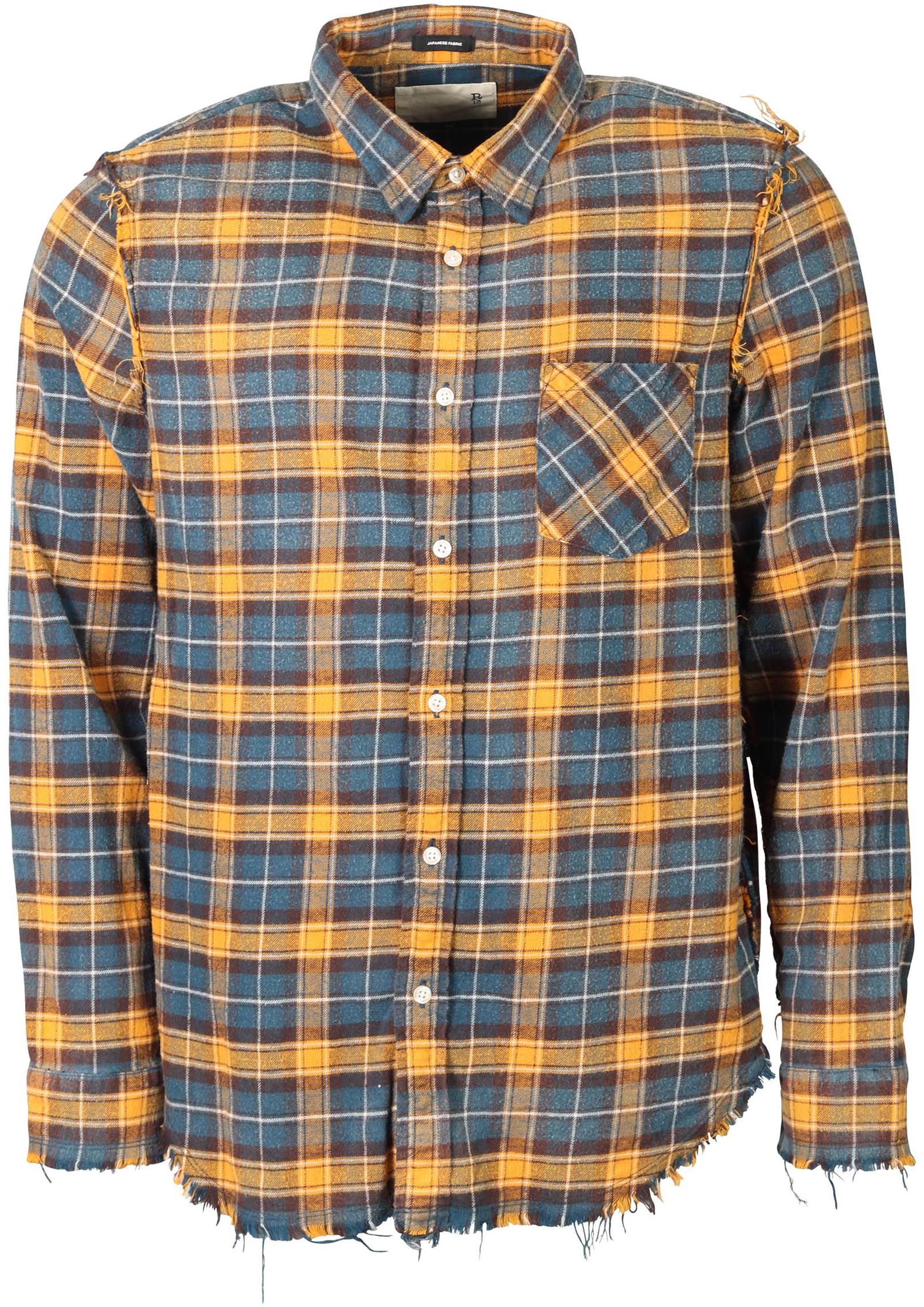 R13 Shredded Check Shirt Blue/Yellow