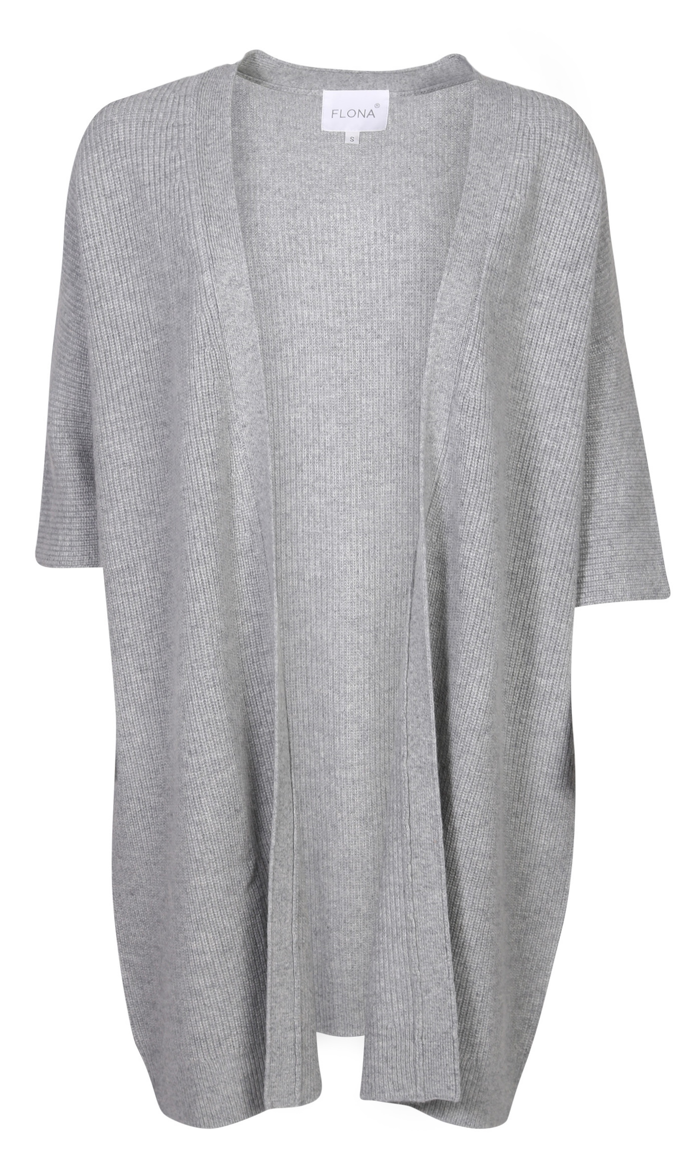 Flona Rib Cardigan Grey Melange Shortened Arm S