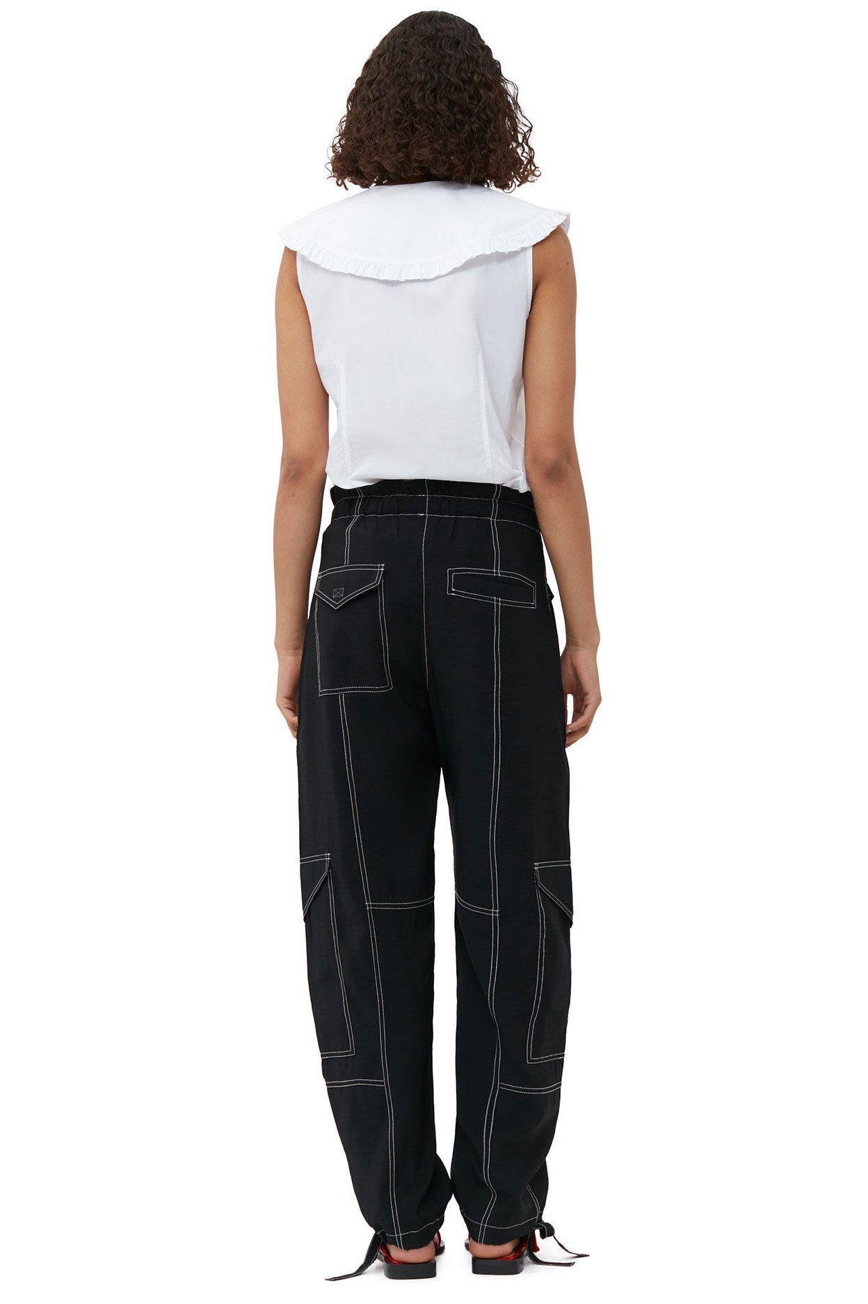 Ganni Light Slub High Waist Pocket Pants in Black 34