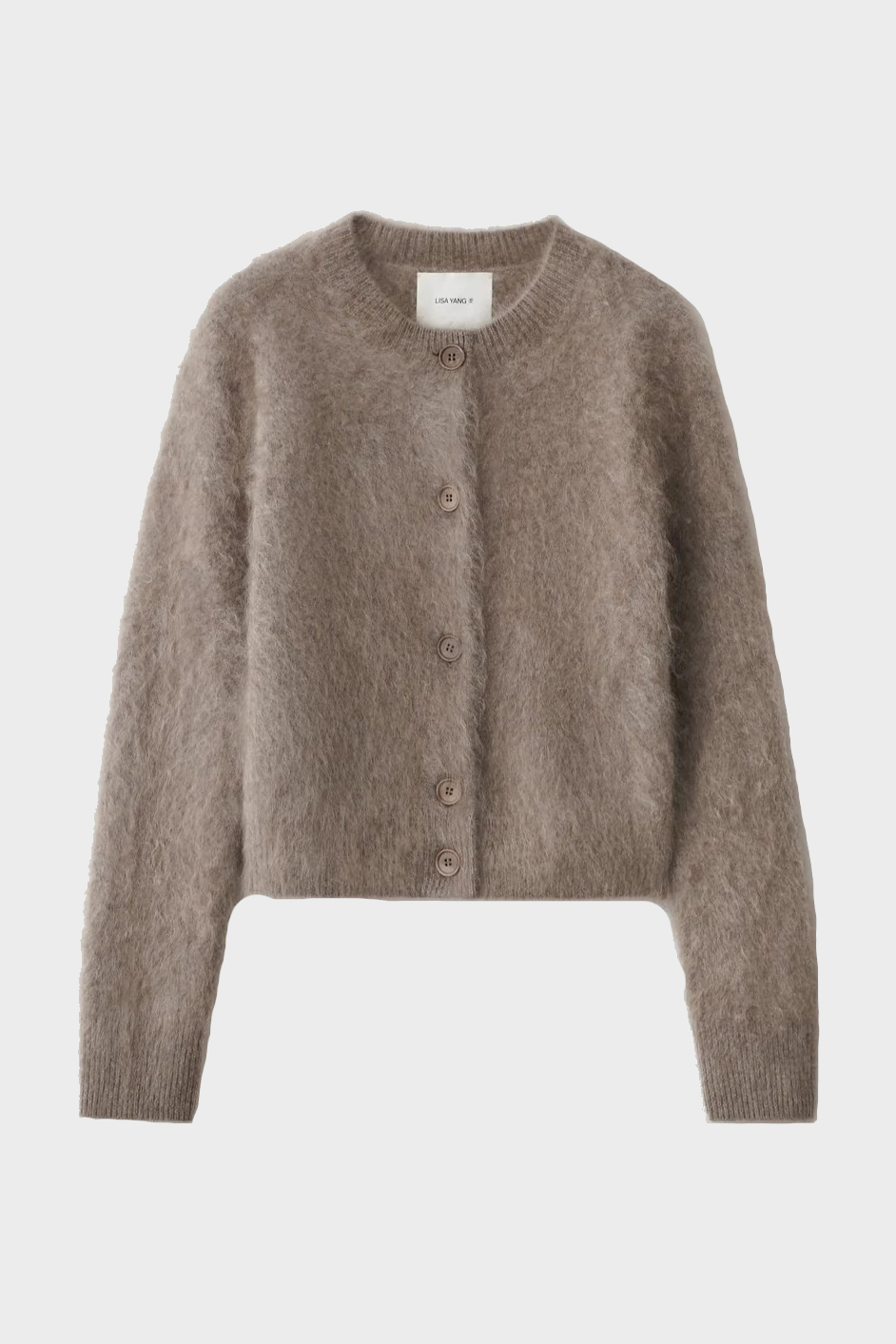 LISA YANG Brushed Cashmere Cardigan in Truffle