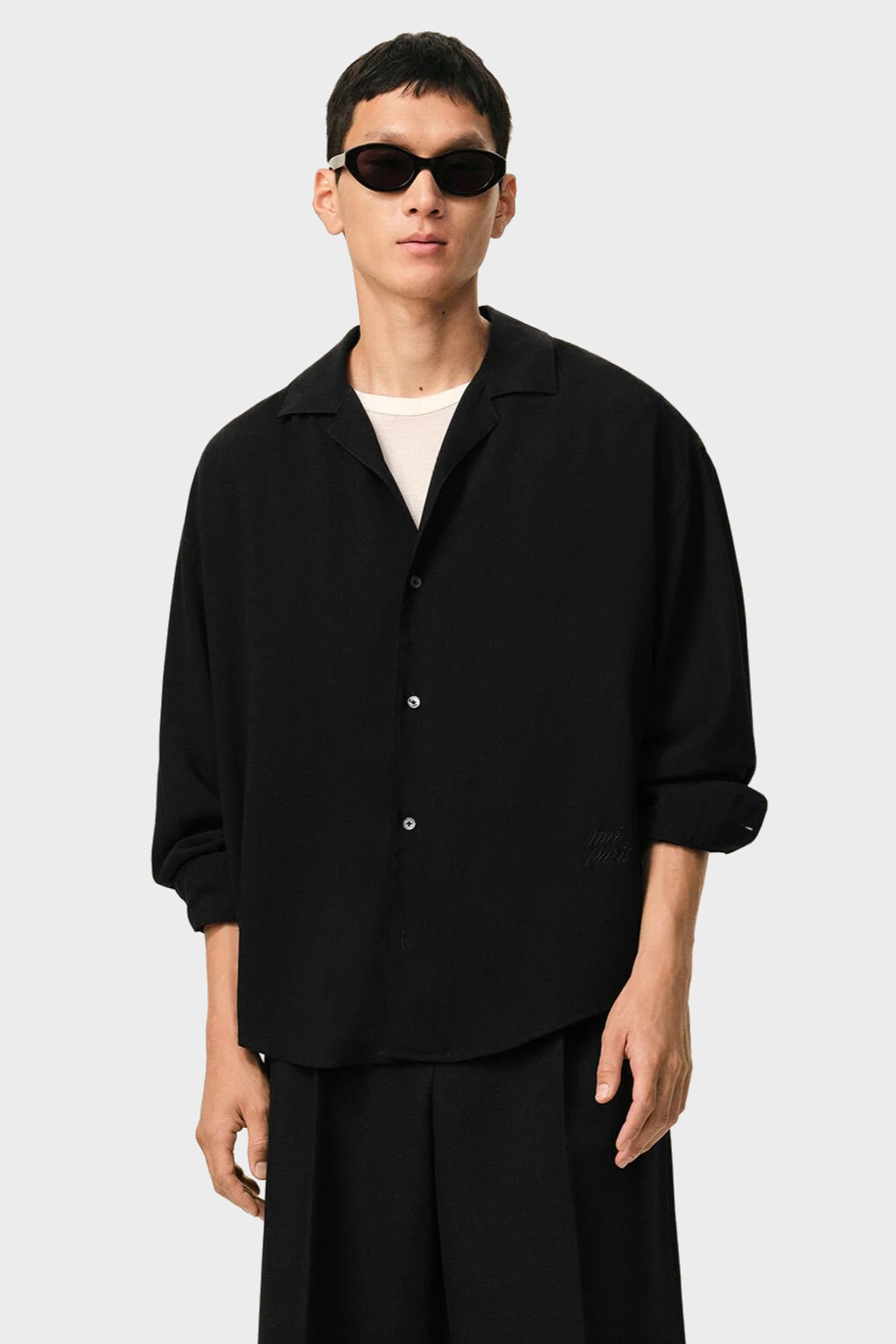 AMI PARIS Viscose Boxy Fit Shirt in Black