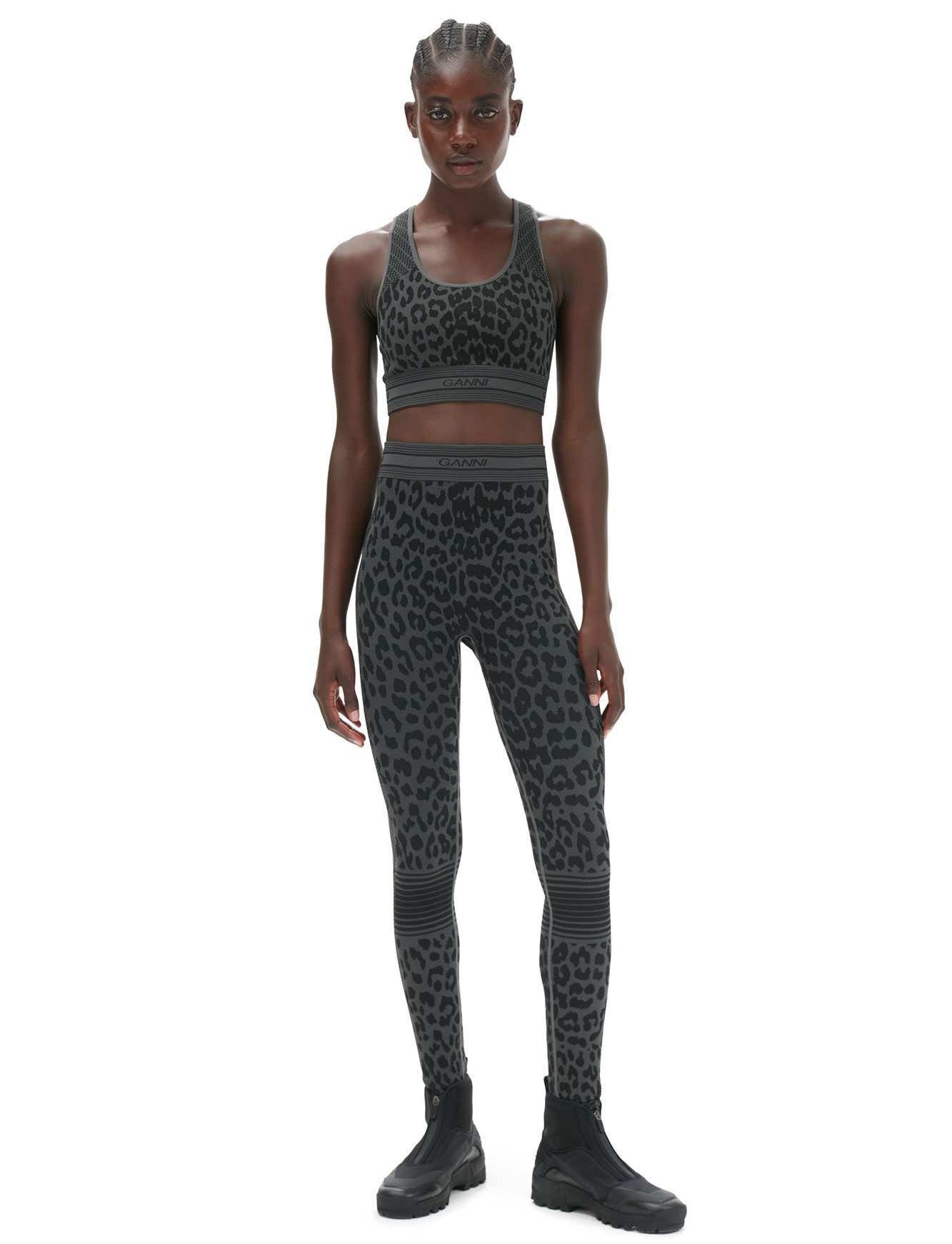 GANNI Seamless Jacquard Leggings in Black Leo M