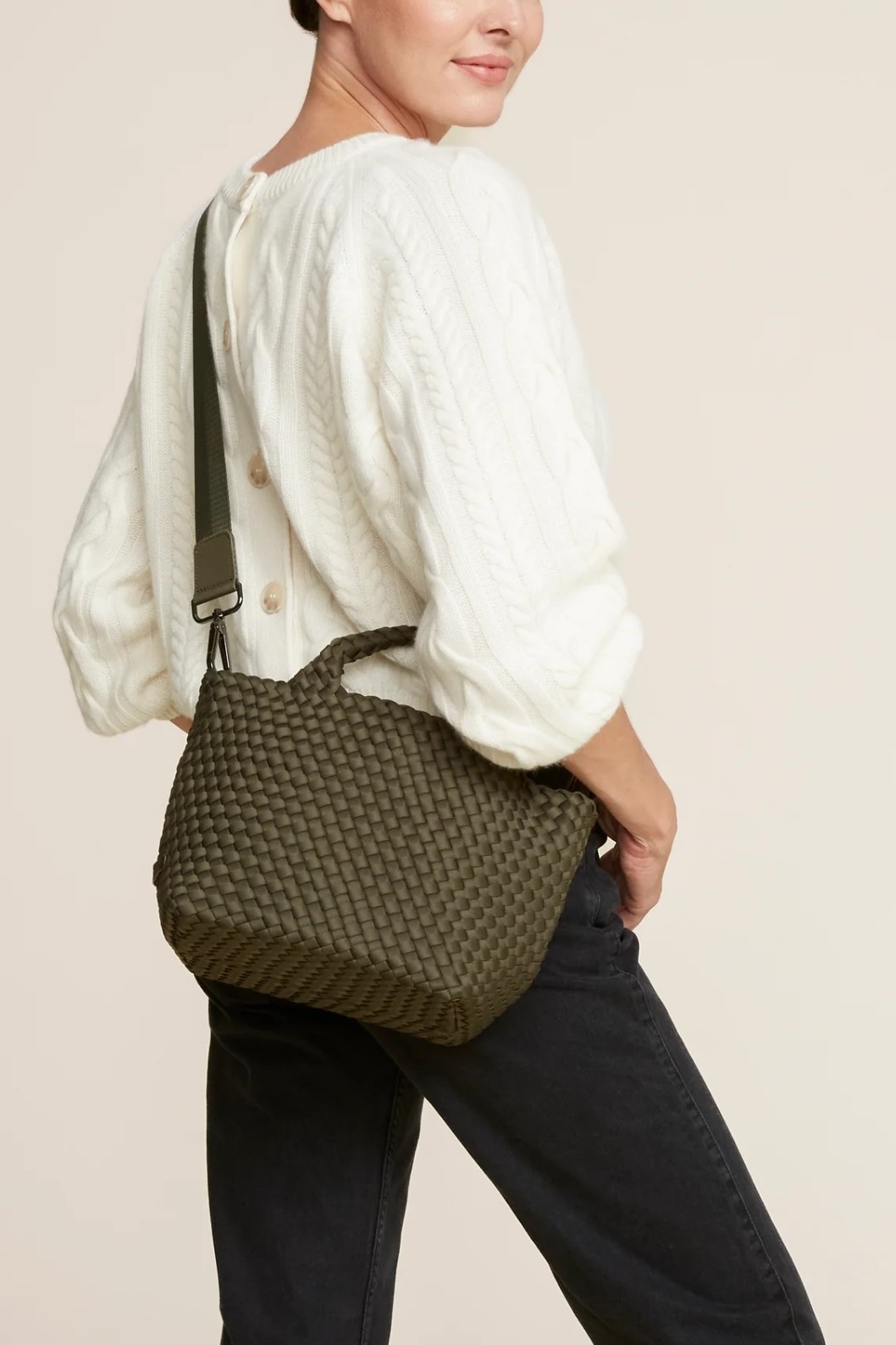 NAGHEDI Handwoven Small Tote St. Barth in Olive