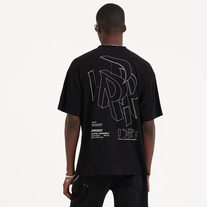 REPRESENT Initial Assembly Outline T-Shirt in Jet Black L