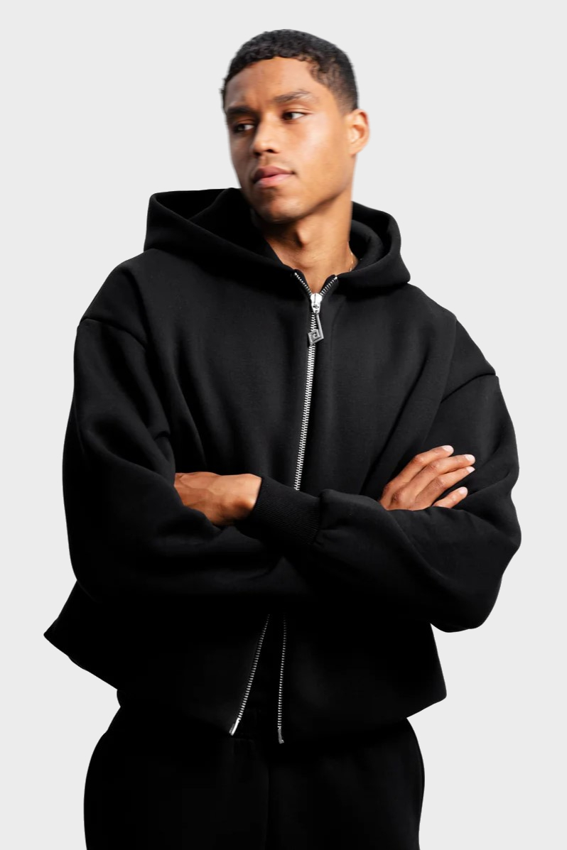 PERPLEX Two Way Zip Hoodie in Black
