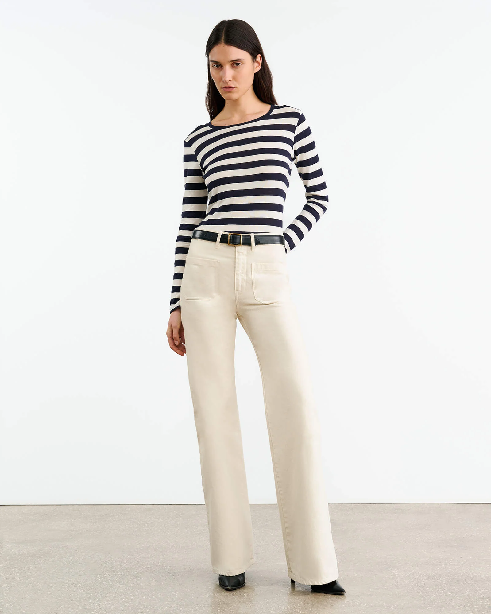 NILI LOTAN Long Sleeve Shirt in Navy/Ivory Stripe NILI LOTAN Long Sleeve Shirt in Navy/Ivory Stripe