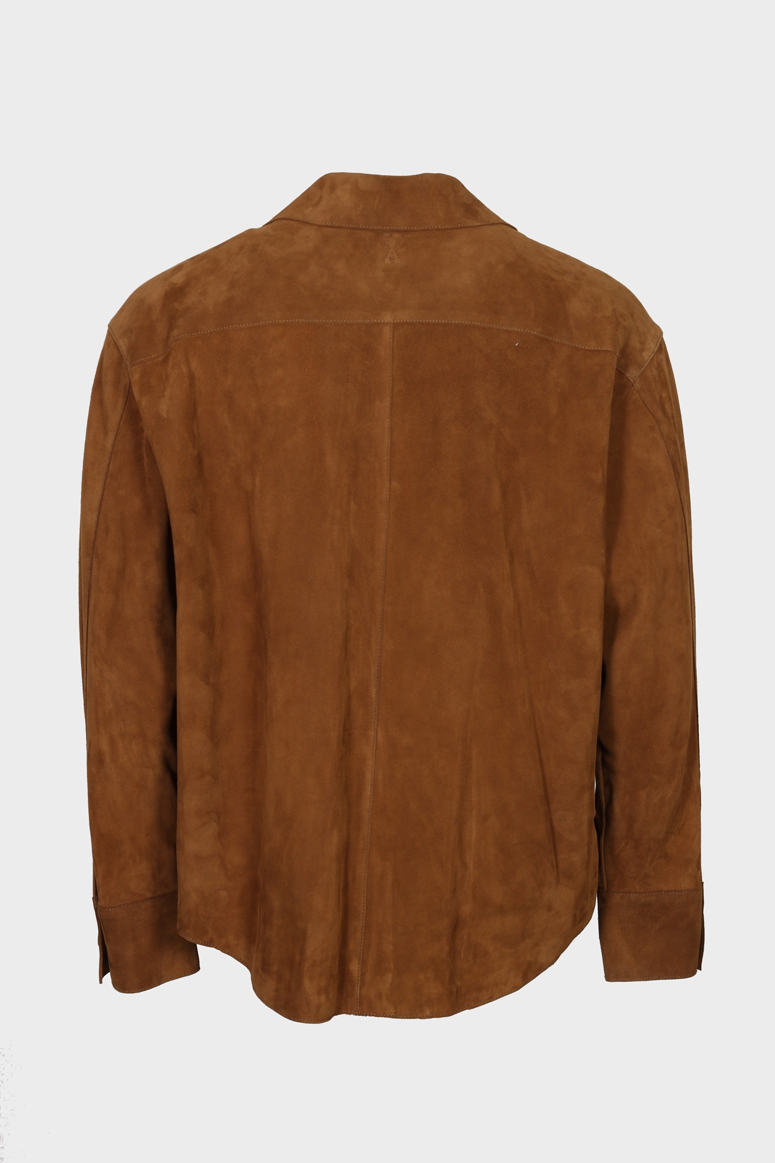 AMI PARIS de Coeur Goat Suede Boxy Fit Leather Overshirt in Tabacco