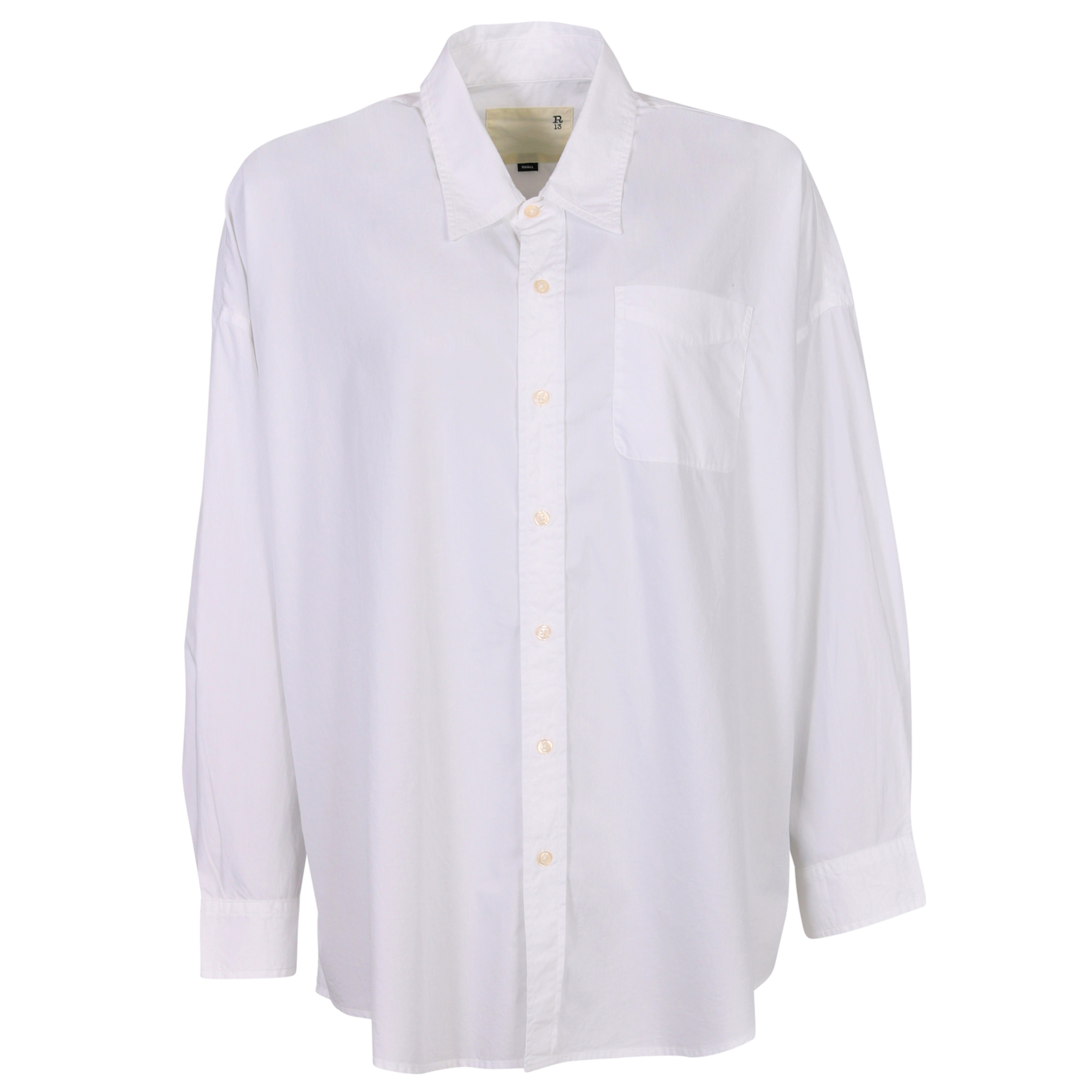 R13 Drop Neck Oxford Shirt in White XS