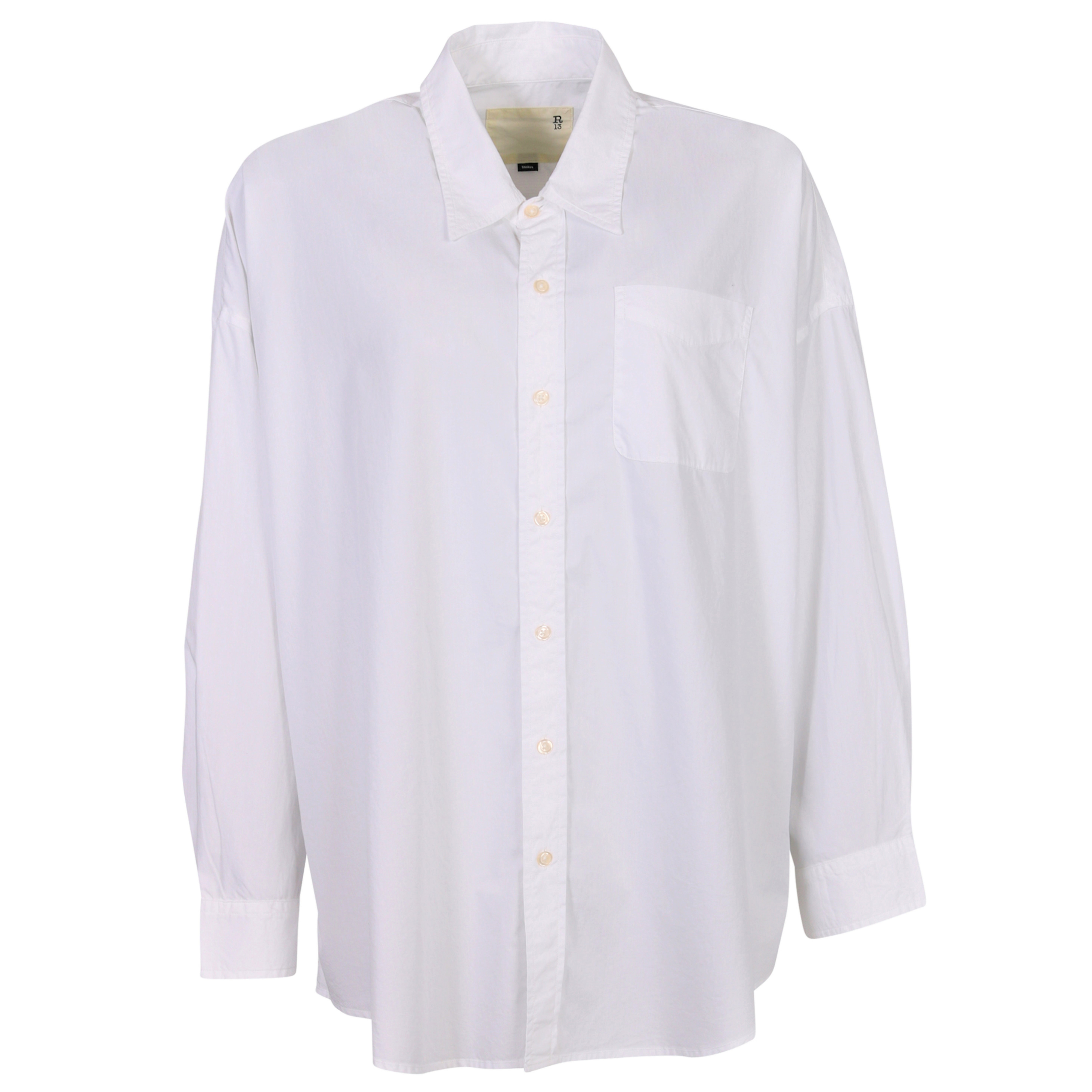 R13 Drop Neck Oxford Shirt in White