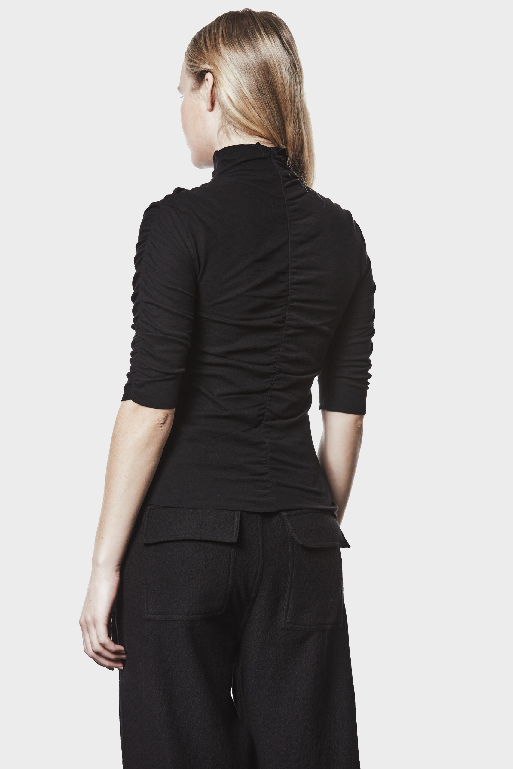 THOM KROM Gathered Turtleneck T-Shirt in Black