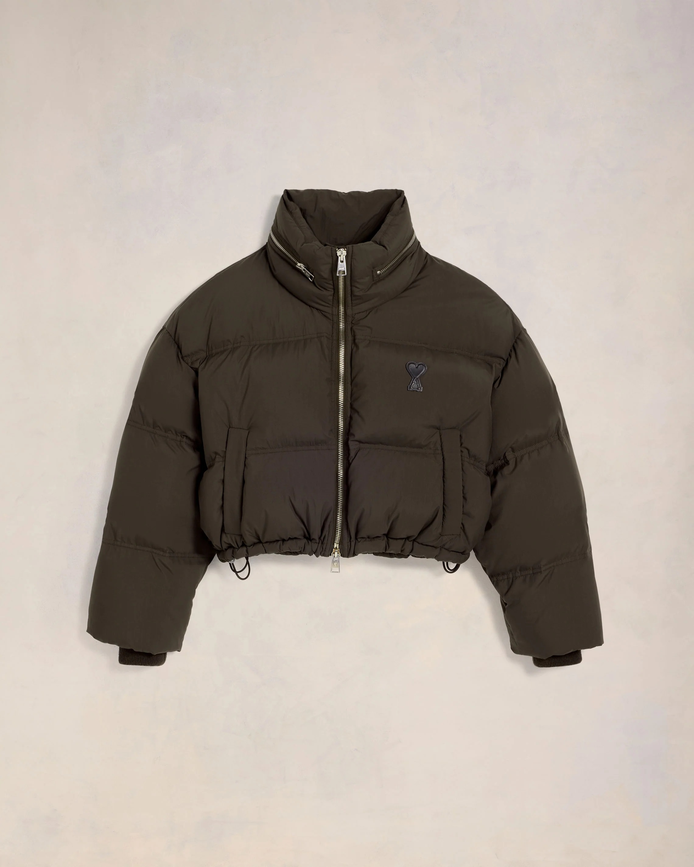 AMI PARIS de Coeur Cropped Down Jacket in Dark Coffee M