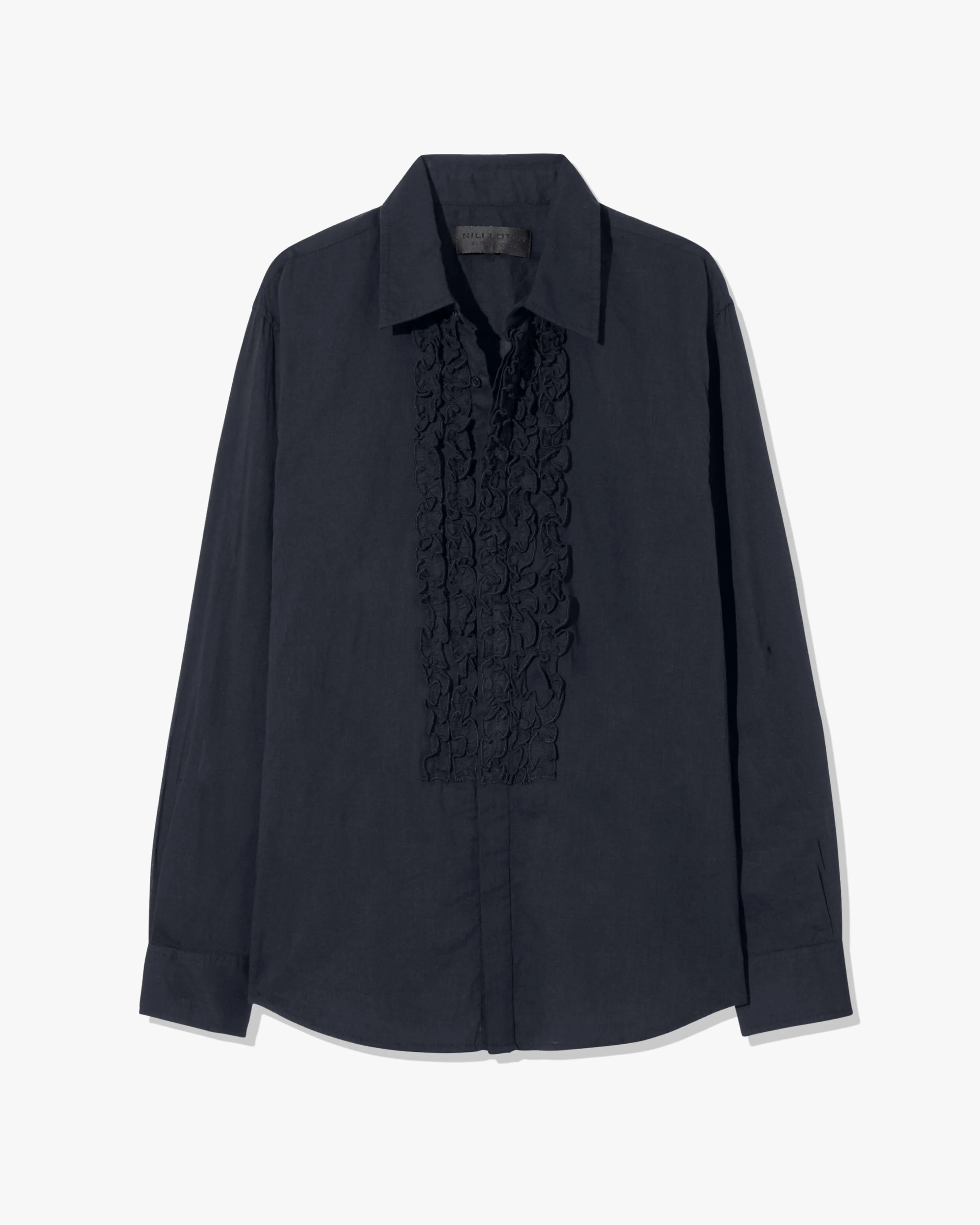 NILI LOTAN Nathael Musseline Ruffle Shirt in Midnight