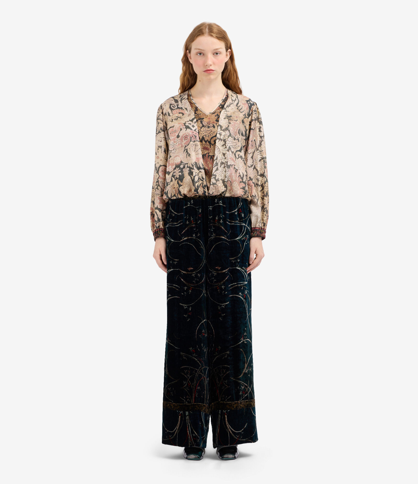 PIERRE-LOUIS MASCIA Long Velvet Pant in Blue/Brown